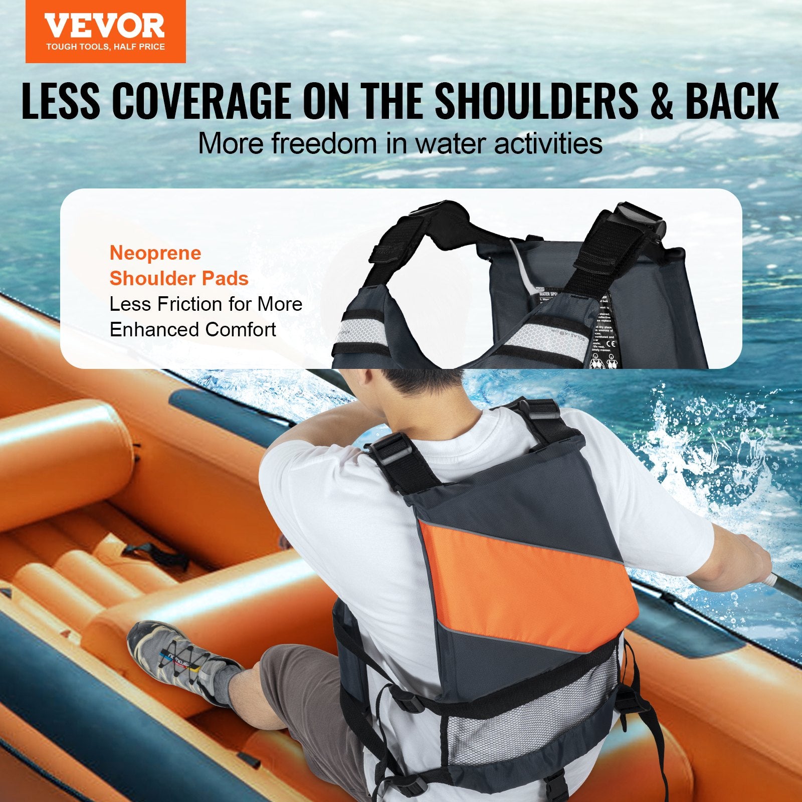 Life Jackets: VEVOR Life Vest for Watersports (PFD), Life Jacket with Waterproof Nylon & 96N Buoyancy, Life Vest/Jacket for Any Water Activity-Fishing, Kayaking, Surfing and More, Men and Women L