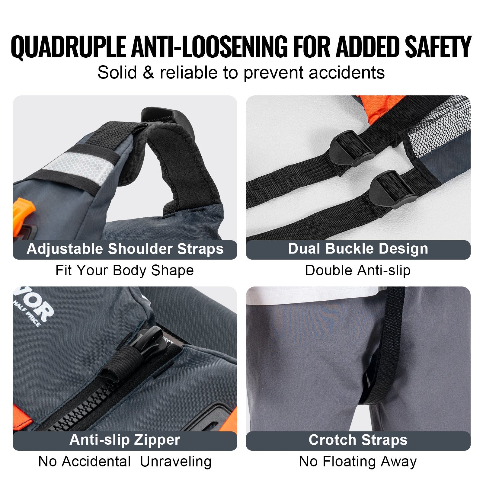 Life Jackets: VEVOR Life Vest for Watersports (PFD), Life Jacket with Waterproof Nylon & 96N Buoyancy, Life Vest/Jacket for Any Water Activity-Fishing, Kayaking, Surfing and More, Men and Women L