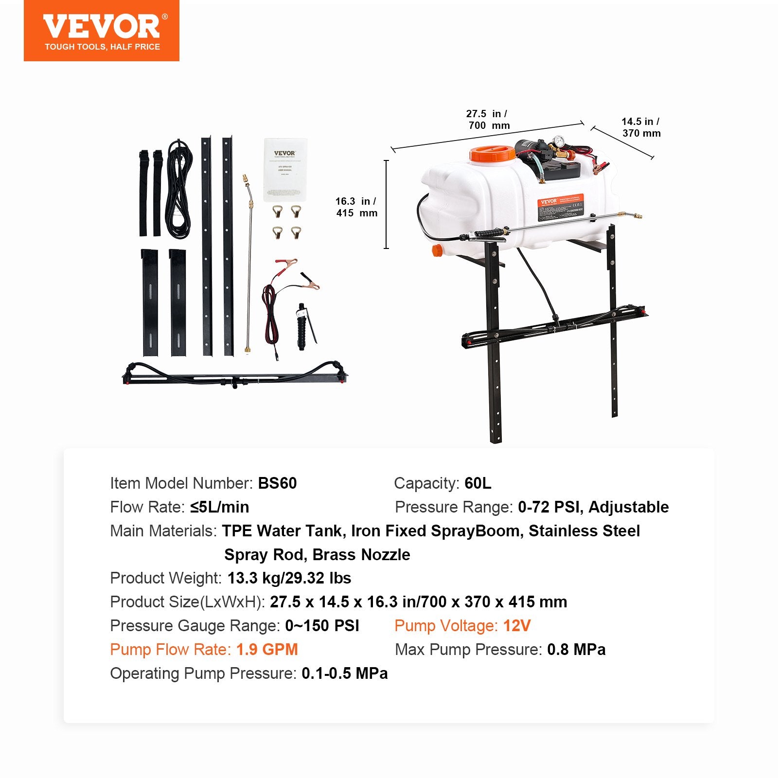 Herbicides: VEVOR ATV Sprayer 60 L/15.9 Gal ATV/UTV Spot Sprayer with A Nozzle Boom 1.9 GPM