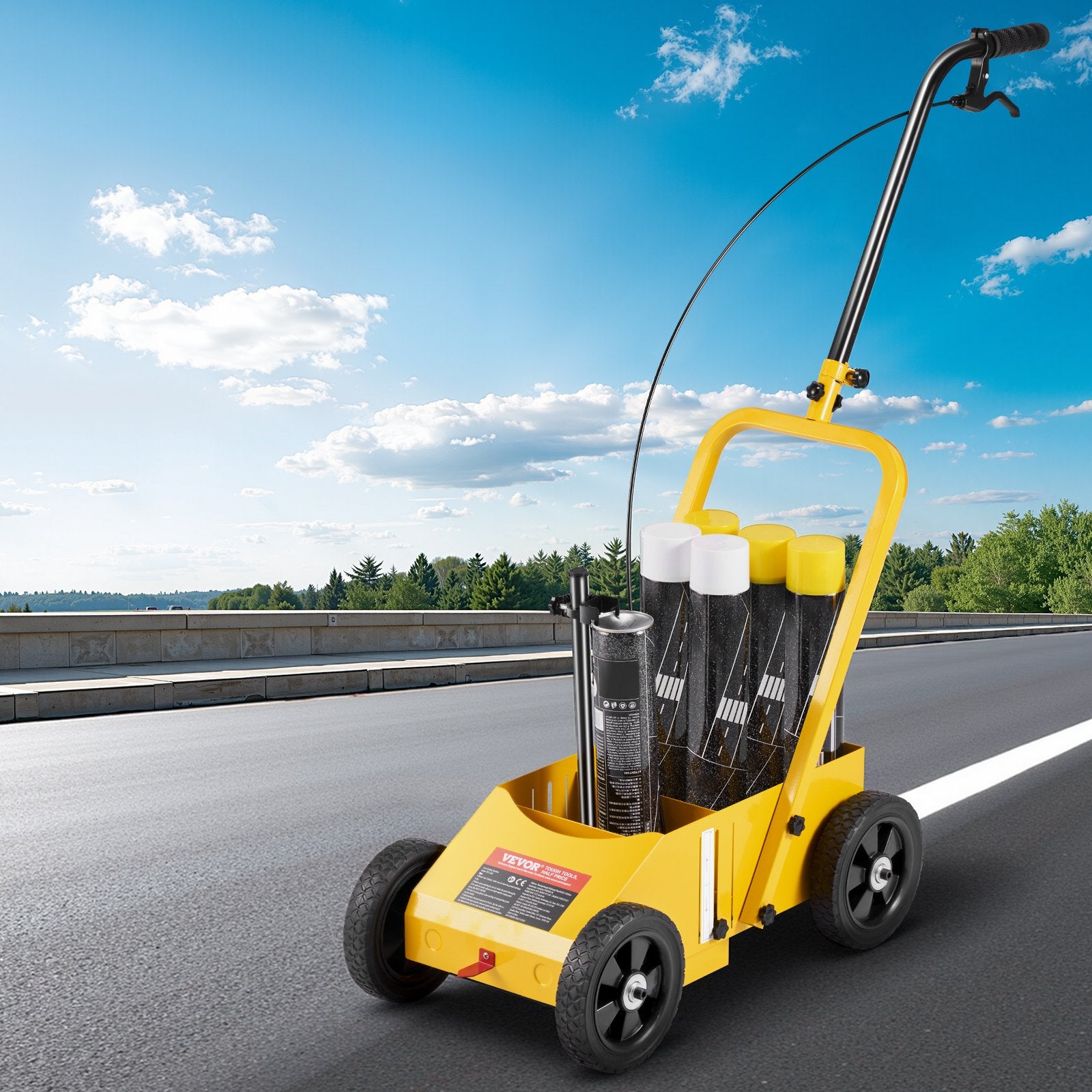 Label Makers: VEVOR Striping Line Marking Machine, 610 x 330 x 900 mm, 4-Wheel, Heavy Duty Striping Line Machine with 56-102 mm Adjustable Width, Make Clear Edge Line for Roads, Parking Lots, Sports Field, Yellow