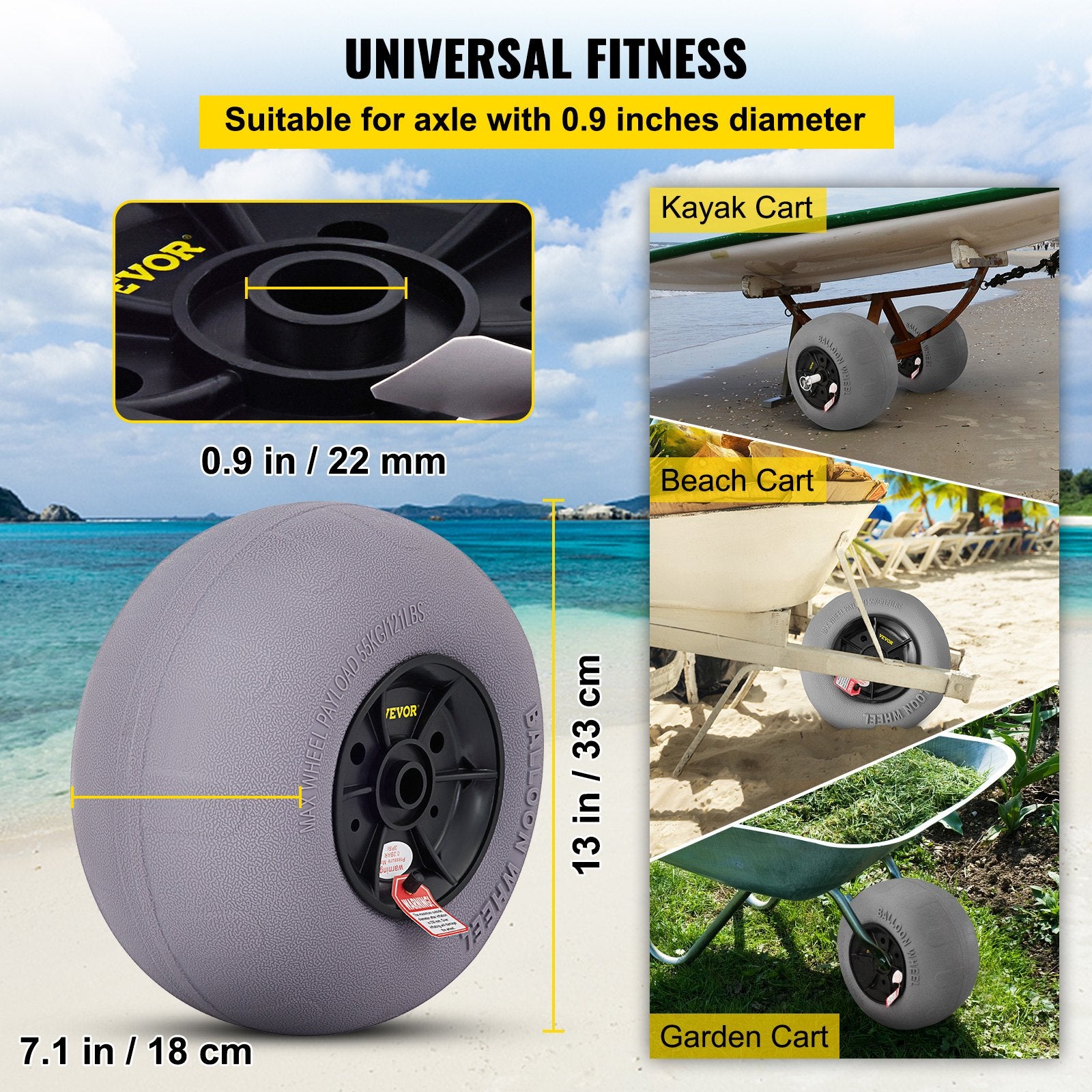 Boating Accessories: VEVOR Balloon Beach Wheels Replacement Beach Tires 13" TPU 121 LBS Load Capacity