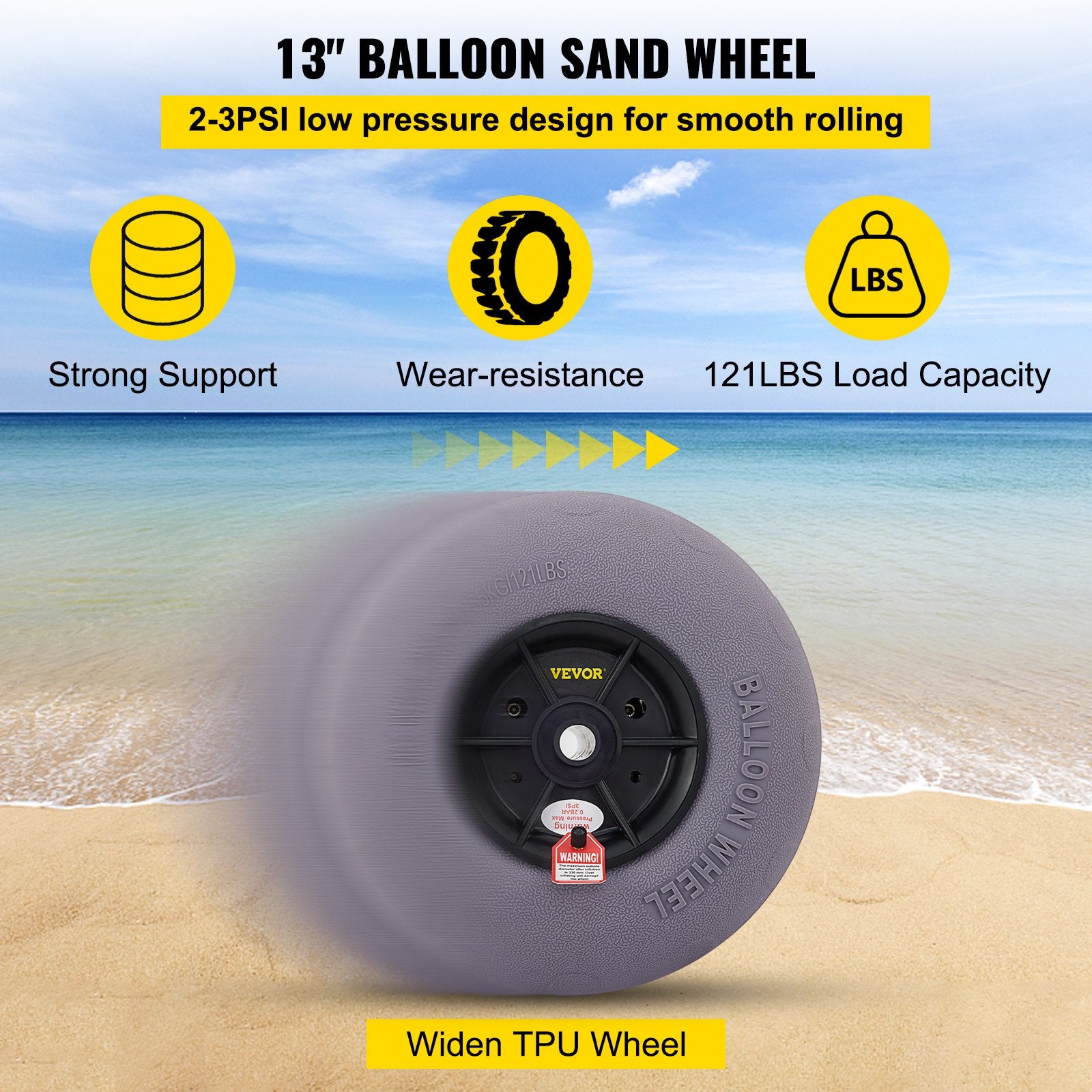 Boating Accessories: VEVOR Balloon Beach Wheels Replacement Beach Tires 13" TPU 121 LBS Load Capacity