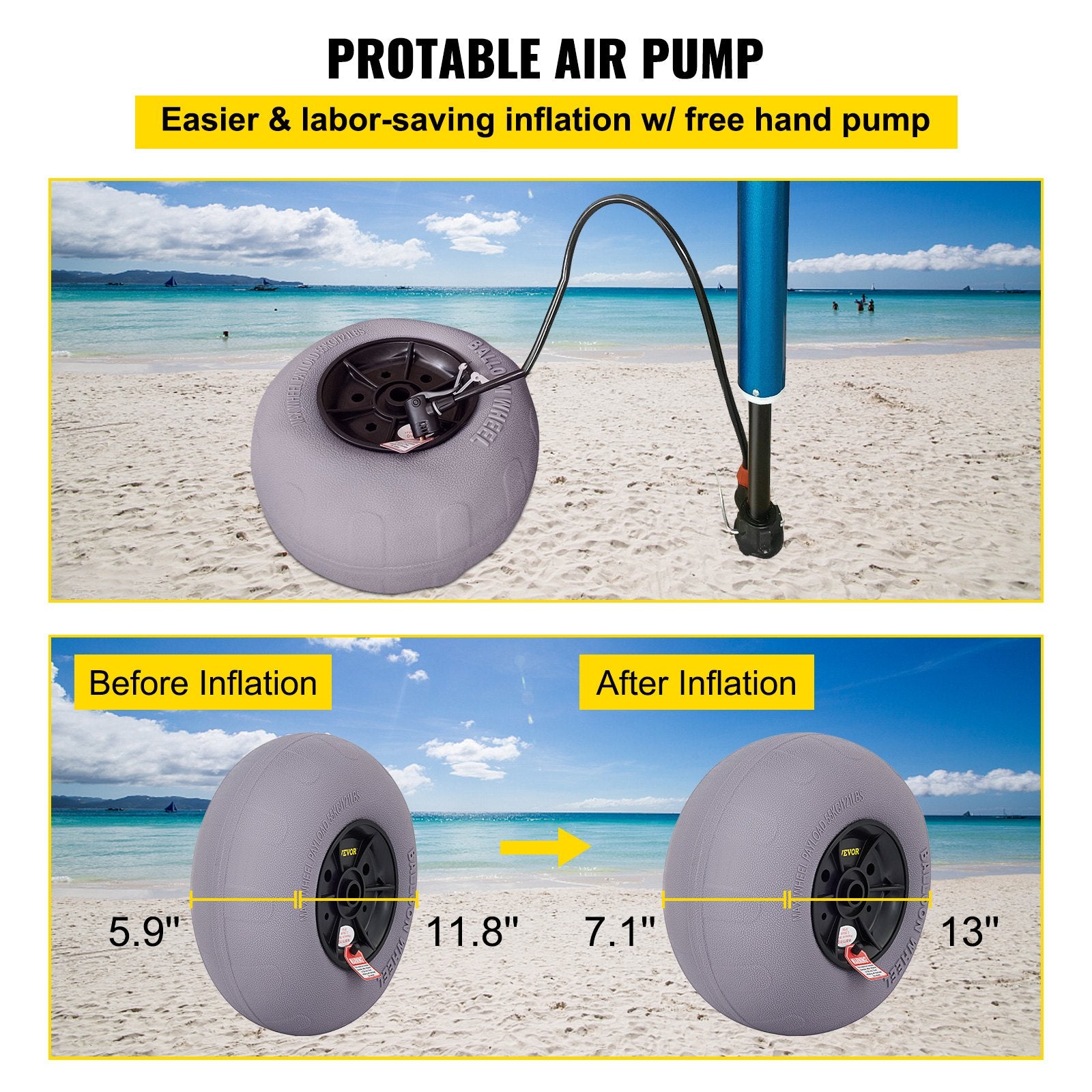 Boating Accessories: VEVOR Balloon Beach Wheels Replacement Beach Tires 13" TPU 121 LBS Load Capacity