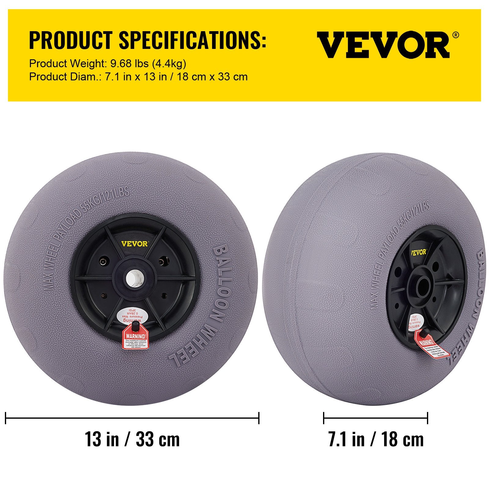 Boating Accessories: VEVOR Balloon Beach Wheels Replacement Beach Tires 13" TPU 121 LBS Load Capacity