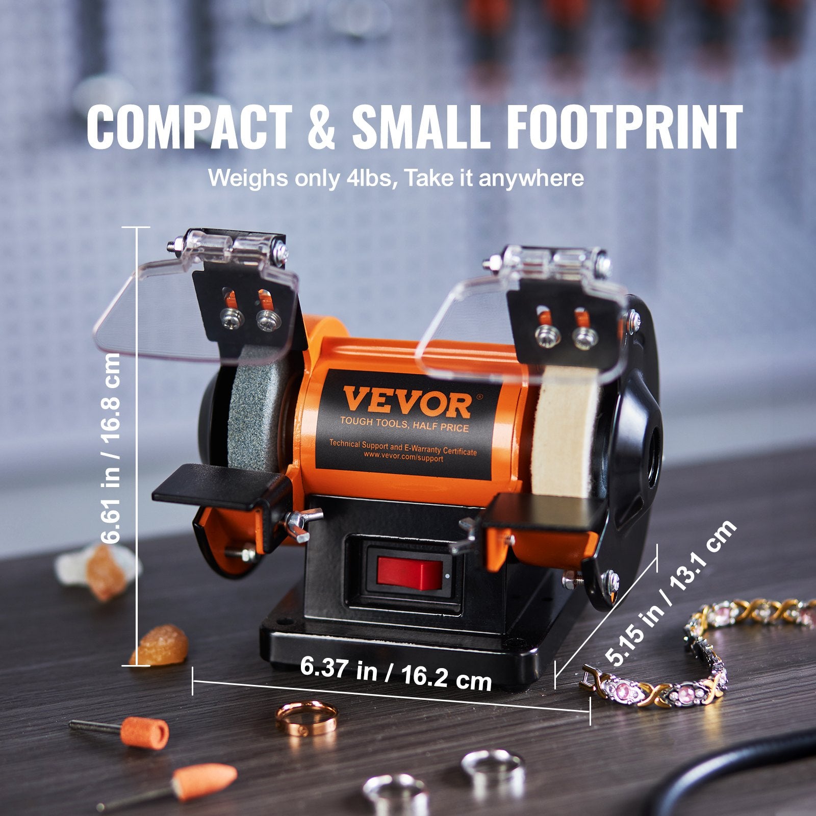 Gardening Tools: VEVOR Jewelry Polisher, Bench Grinder Polishing & Buffing Machine, 3590RPM Bench Lathe Polisher with 1 Wool Wheel & 1 Abrasive Fiber Wheel & 1 Grinding Wheel & 100pcs Tools