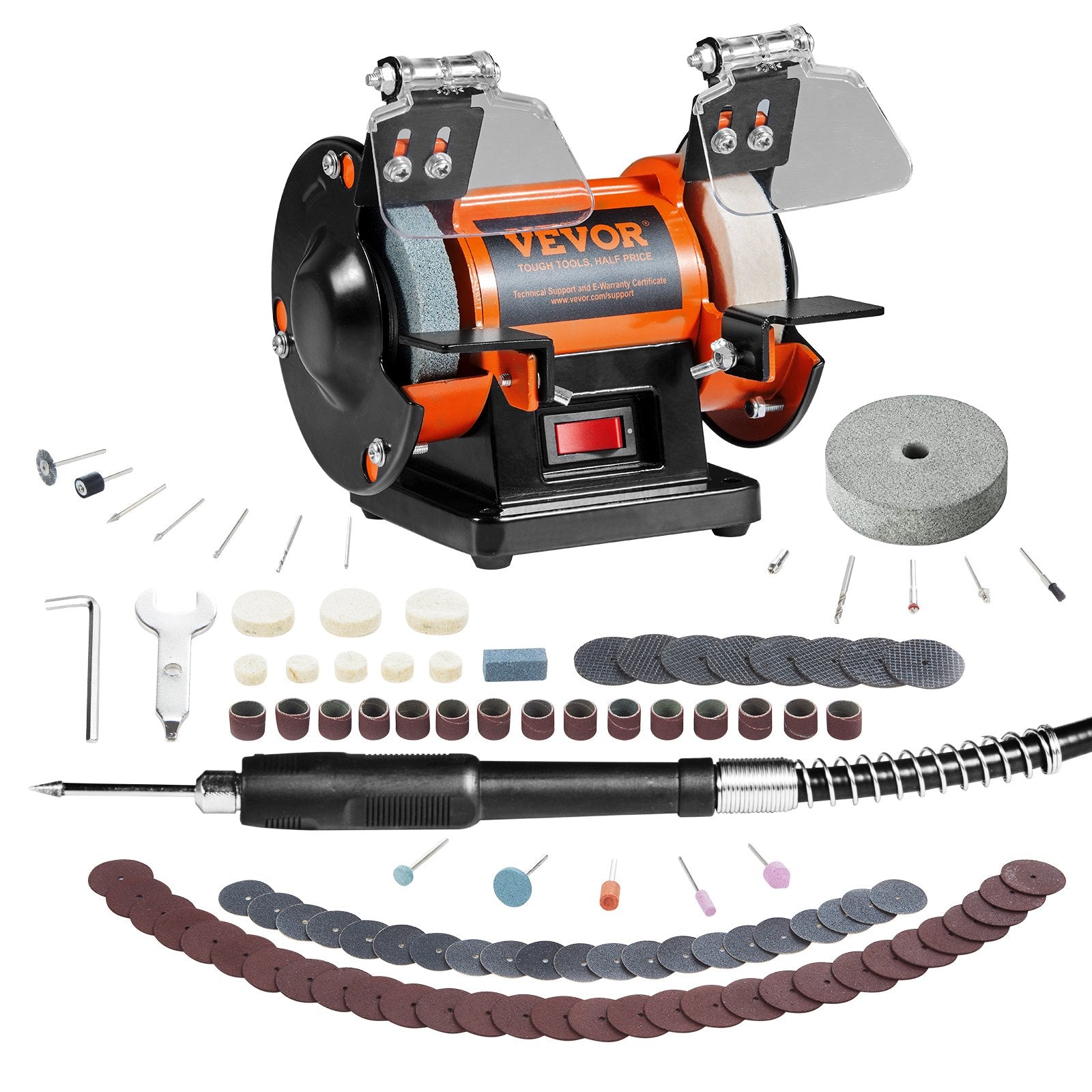 Gardening Tools: VEVOR Jewelry Polisher, Bench Grinder Polishing & Buffing Machine, 3590RPM Bench Lathe Polisher with 1 Wool Wheel & 1 Abrasive Fiber Wheel & 1 Grinding Wheel & 100pcs Tools