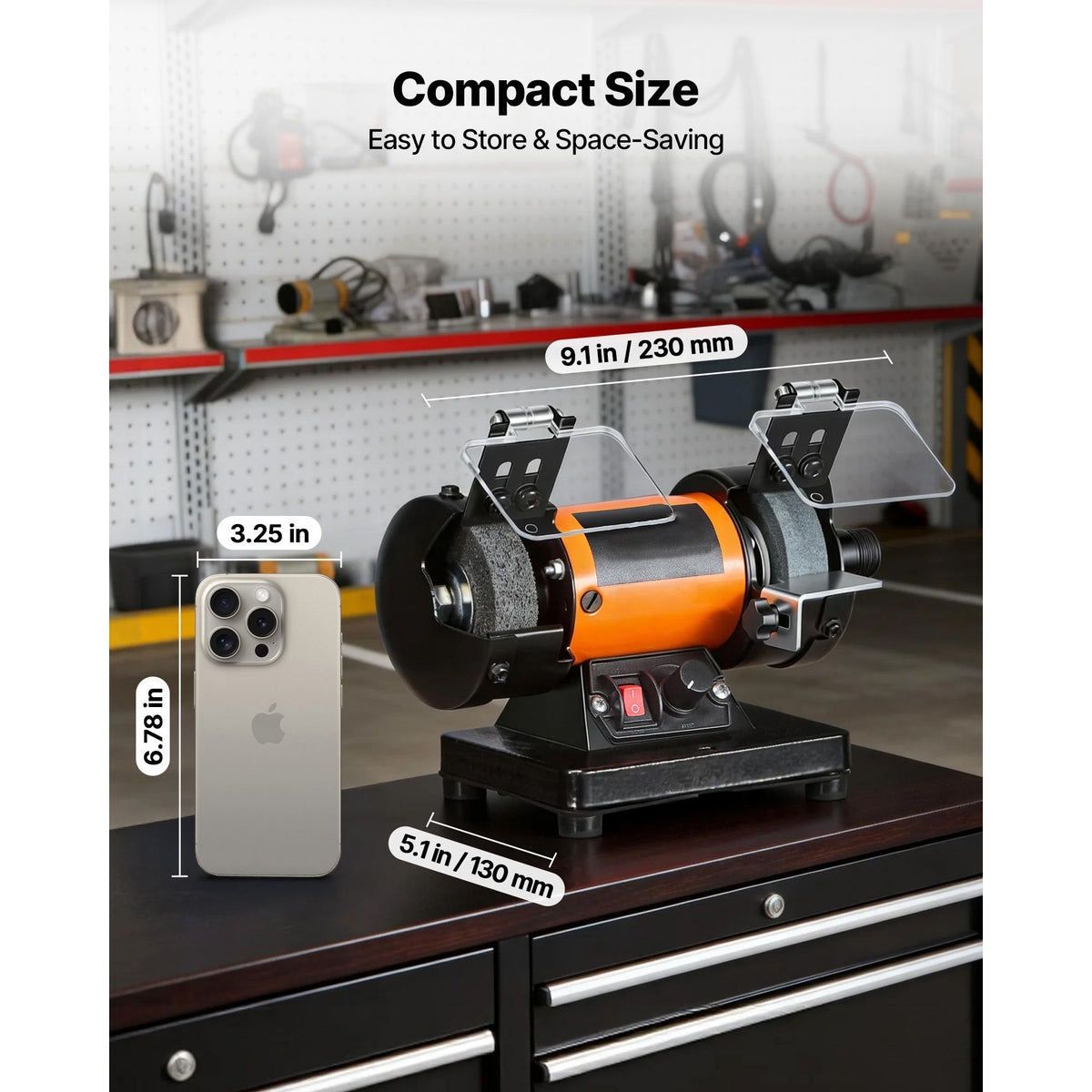 Bench Buffer Polisher, 8300-10600 RPM Adjustable Speed, Polishing & Buffing Machine with Grinding, Fiber, and Wool Wheels, 100-Piece Accessory Kit, for Jewelry, Wood, Metal, Raw Stone, Jade DIY