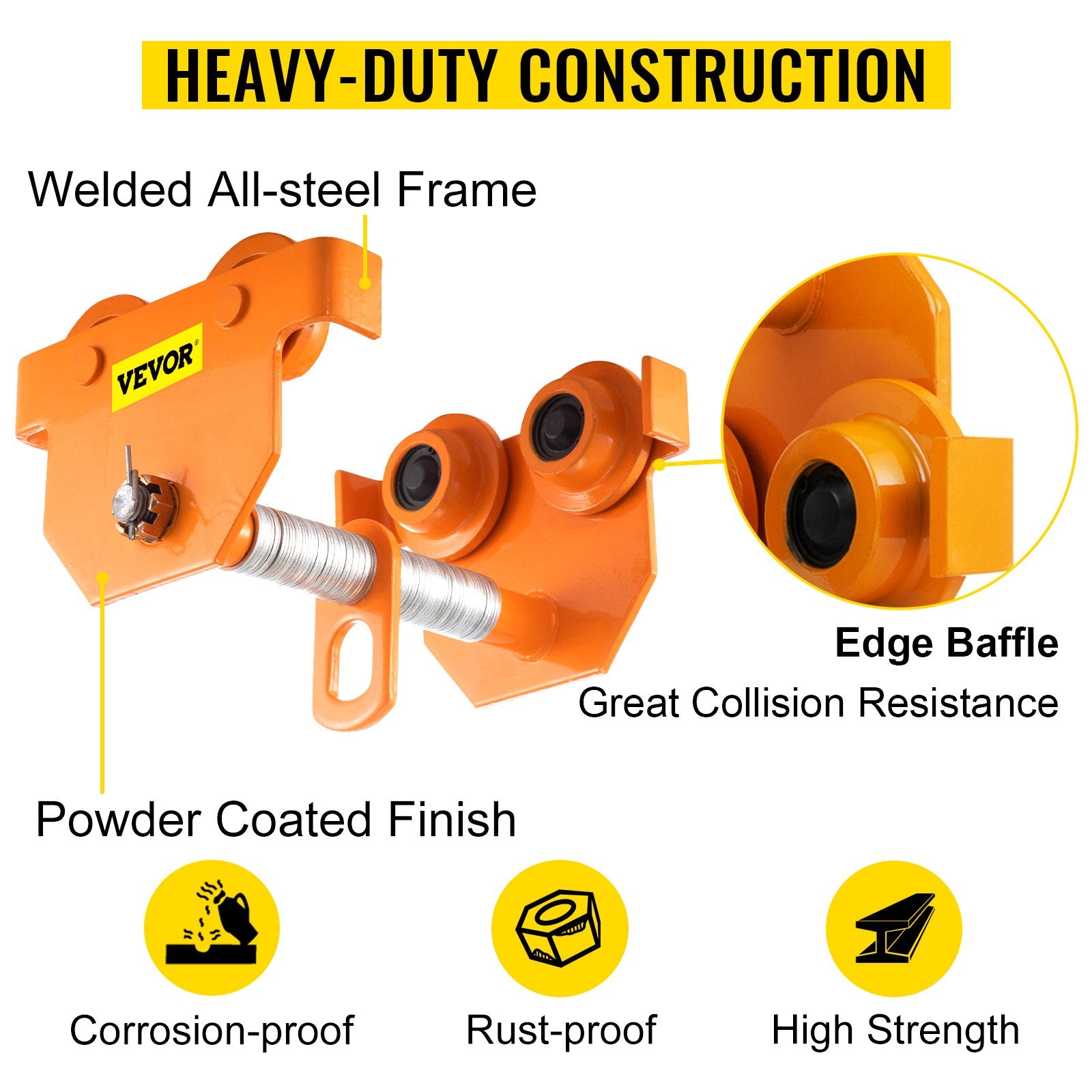 Manual Trolley, 11000LBS/5 Ton Load Capacity Beam Trolley, 4.5-8 inch Adjustable Width Push Beam, Track Roller Trolley Powder Coating with Dual Wheels Garage Hoist for Straight Curved I Beam