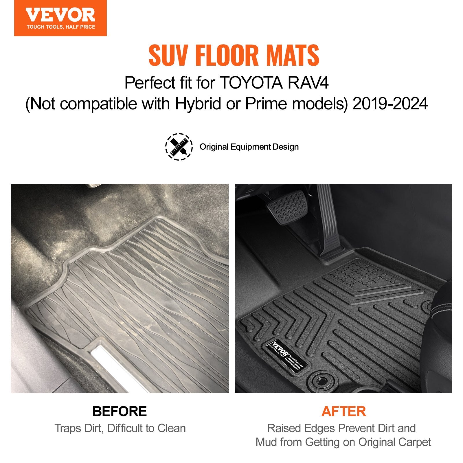 Automotive Decor: VEVOR Automotive Floor Mats Fits Toyota RAV4 (Not for Hybrid or Prime) 2019-2024