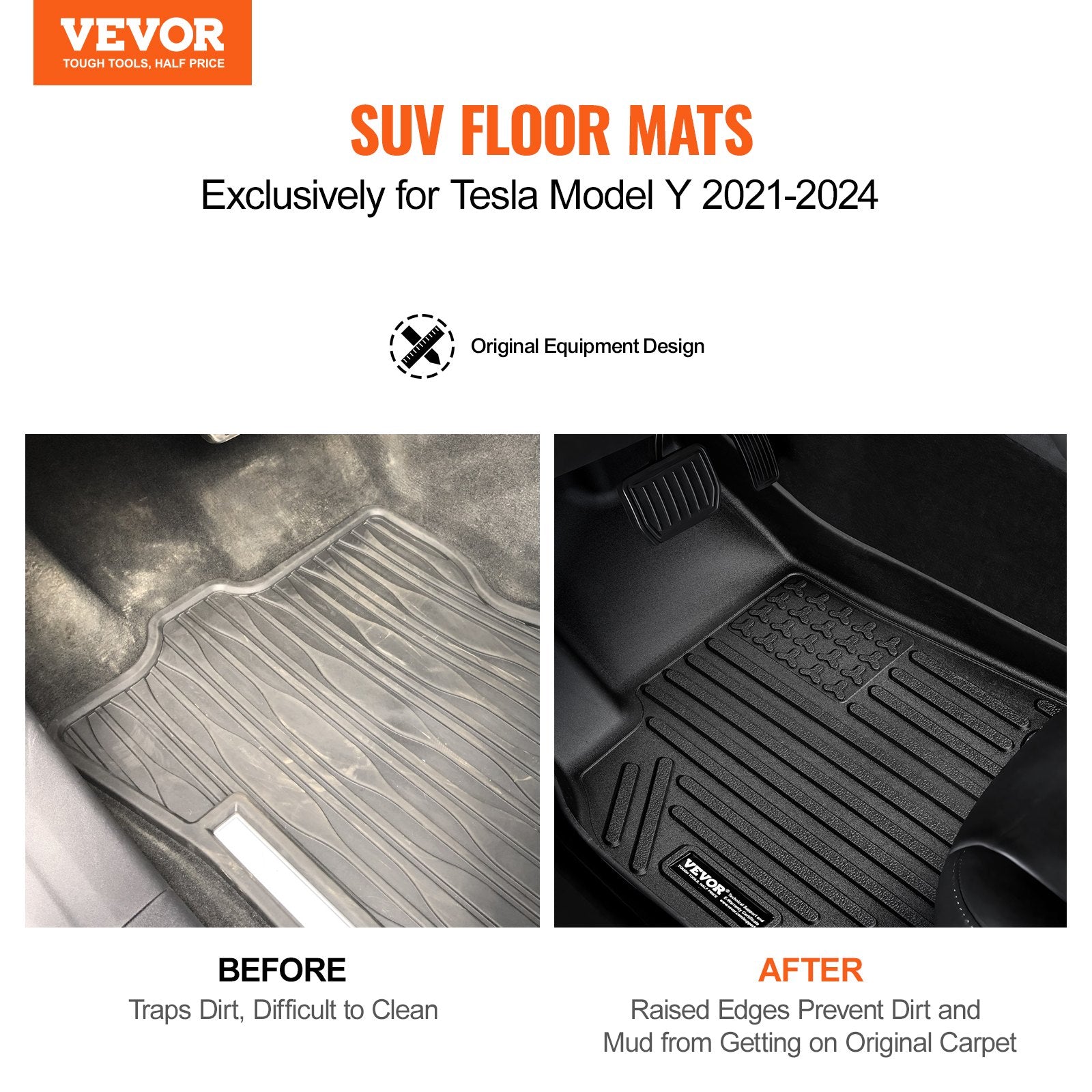 Automotive Decor: VEVOR Automotive Floor Mats Fits for Tesla Model Y 2021-2024 3 pcs TPE Liners