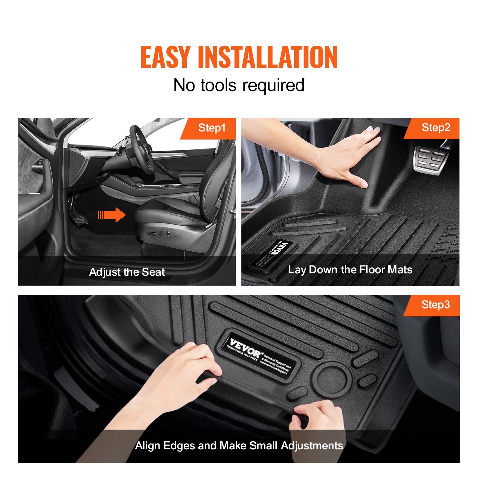 Automotive Decor: VEVOR Automotive Floor Mats Fits for Tesla Model Y 2021-2024 3 pcs TPE Liners