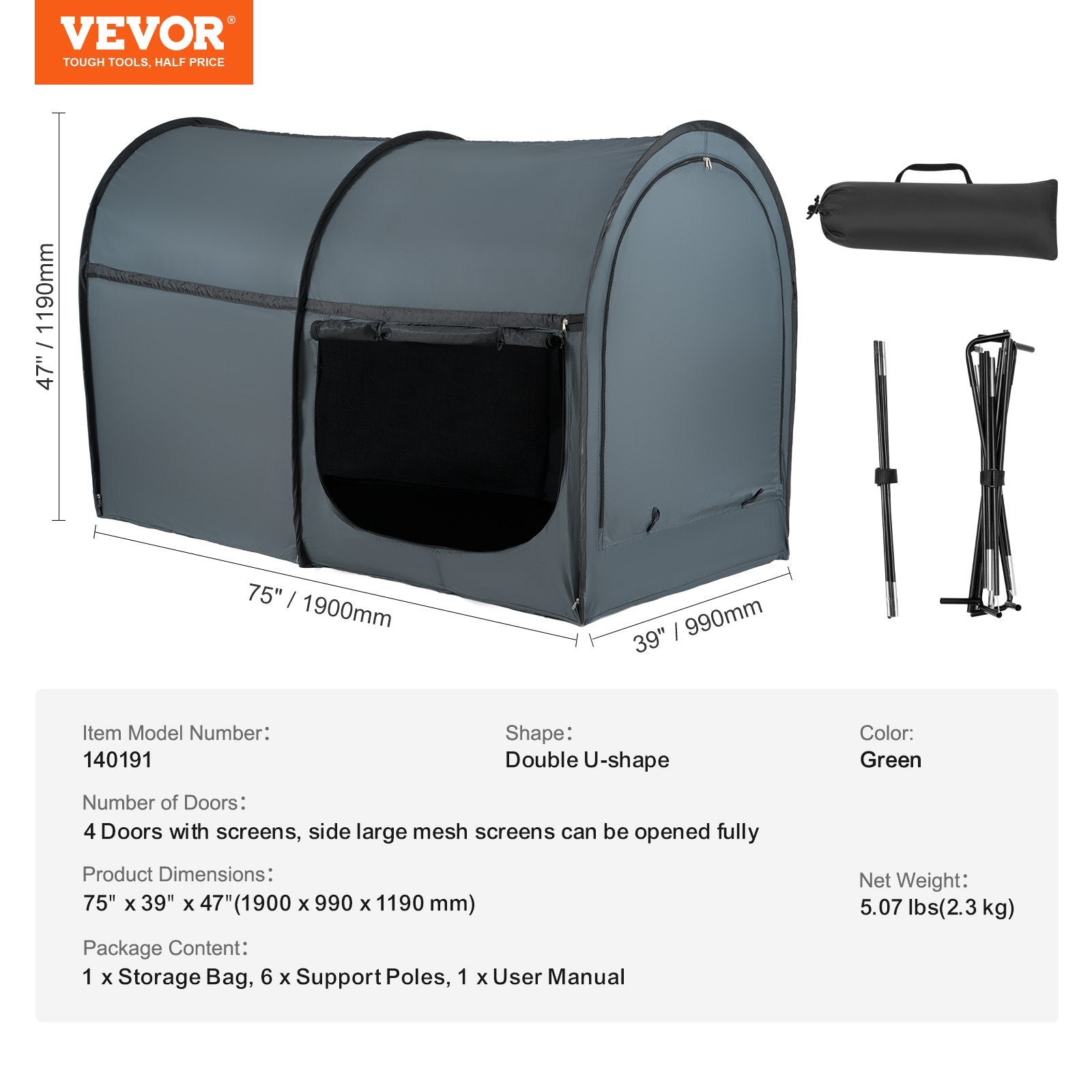 Kid's Beds & Bed Frames: VEVOR Bed Tent, Pongee Fabric, 4 Doors Breathable Dream Tent with 7 mm Fiber Poles on Bed Privacy, Full Size Block out Light Sleeping Bed Canopy, Fit for Kids Playhouse and Adults Sleeping Tent