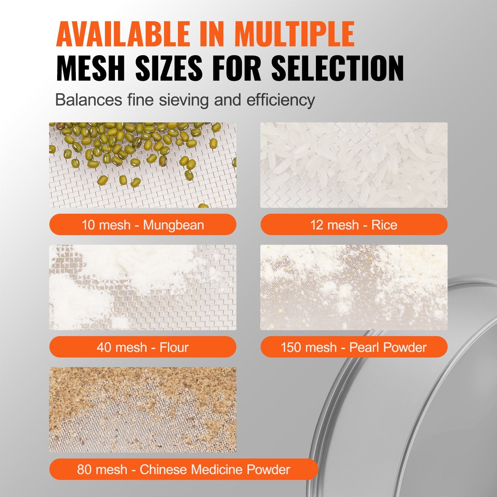 Food Storage: VEVOR Flour Sieve Fine Mesh, 80 Mesh Flour Sifter, 304 Stainless Steel Fine Mesh Sifter Food-grade, Dia. 12.6" Fine Mesh Strainers for Baking, 5 Sizes Mesh hole for Mungbean, Rice, Flour, Pearl Powder