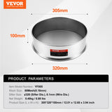 Food Storage: VEVOR Flour Sieve Fine Mesh, 80 Mesh Flour Sifter, 304 Stainless Steel Fine Mesh Sifter Food-grade, Dia. 12.6" Fine Mesh Strainers for Baking, 5 Sizes Mesh hole for Mungbean, Rice, Flour, Pearl Powder
