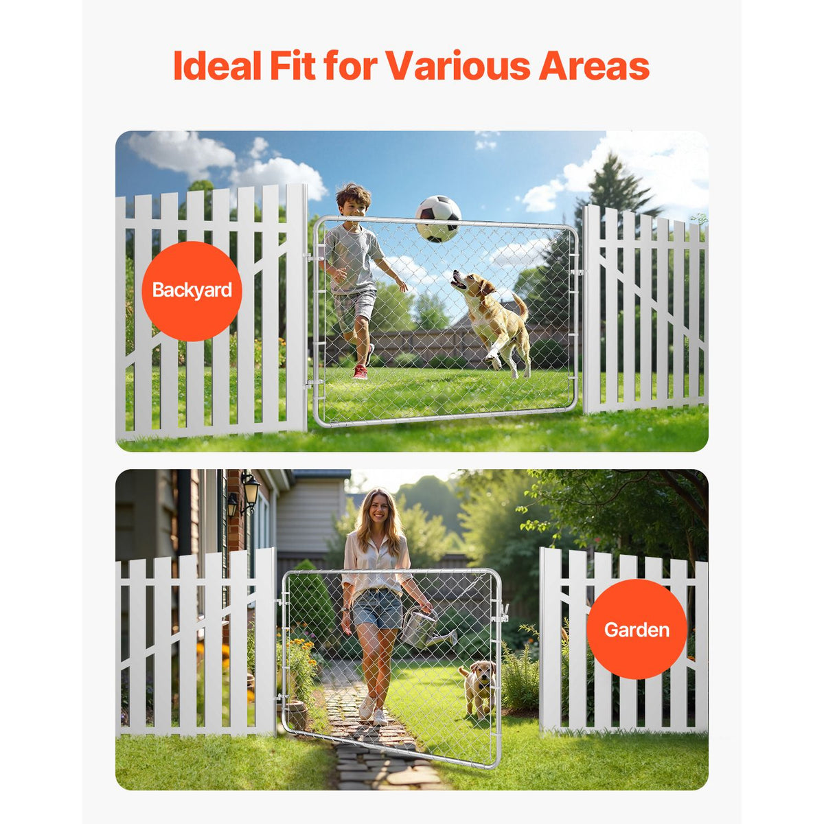 Chain Link Fence Gate, 183 x 122 cm, Adjustable Chain Link Fence Panel, Fit 67-183 cm (W) x 183 cm (H) Garden Fence Gate Opening, Rust-Resistant Galvanized Fencing Gate for Farm, Posts Not Included