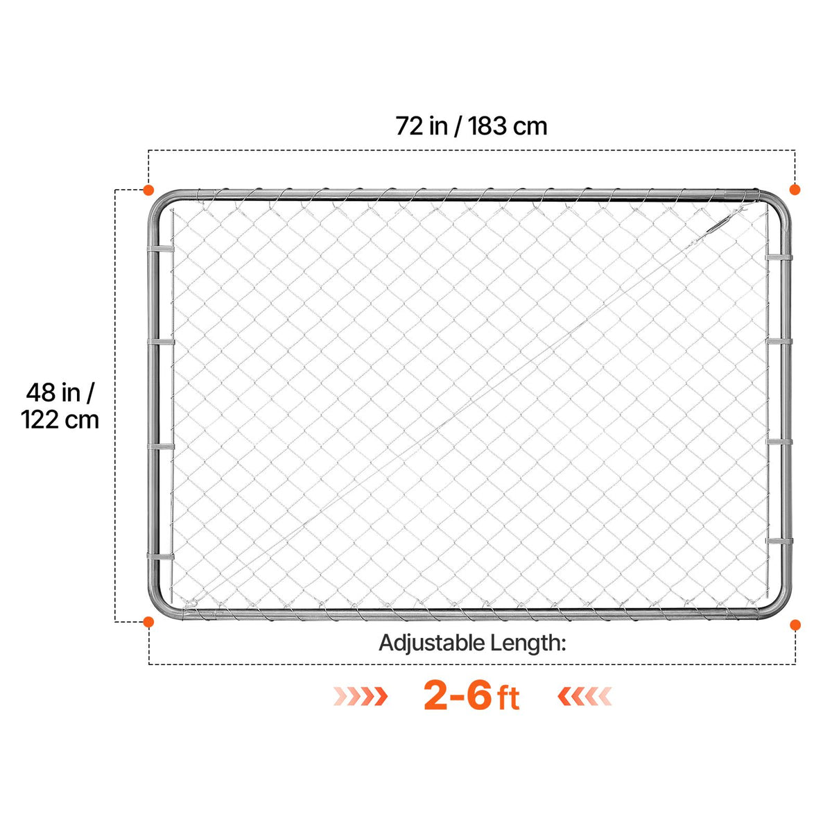 Chain Link Fence Gate, 183 x 122 cm, Adjustable Chain Link Fence Panel, Fit 67-183 cm (W) x 183 cm (H) Garden Fence Gate Opening, Rust-Resistant Galvanized Fencing Gate for Farm, Posts Not Included