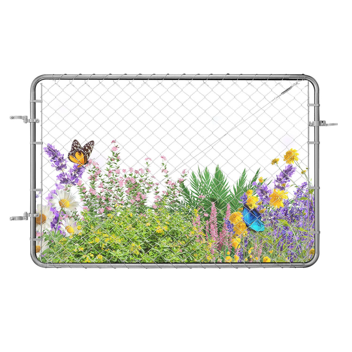 Chain Link Fence Gate, 183 x 122 cm, Adjustable Chain Link Fence Panel, Fit 67-183 cm (W) x 183 cm (H) Garden Fence Gate Opening, Rust-Resistant Galvanized Fencing Gate for Farm, Posts Not Included
