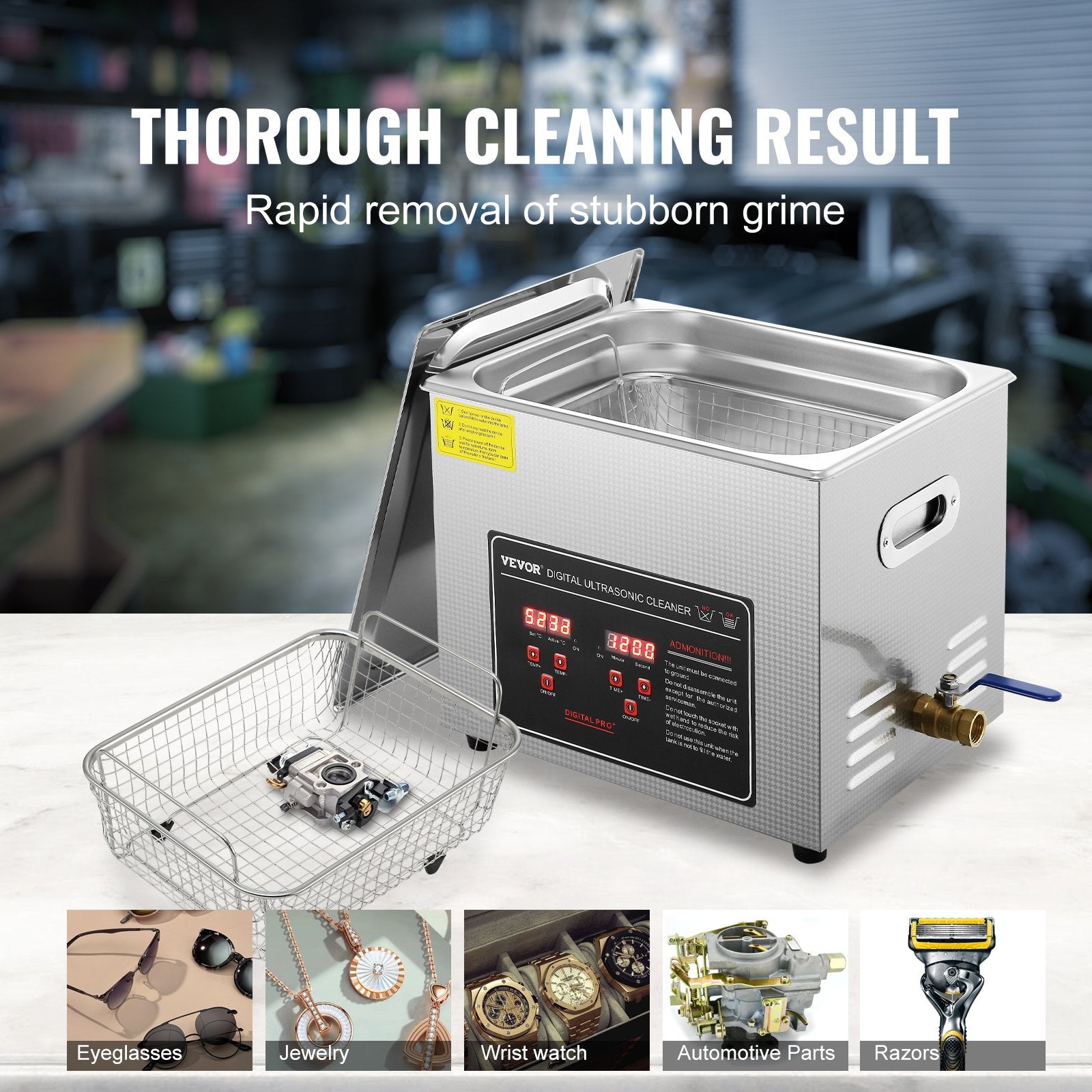 Ultrasonic Cleaner with Digital Timer & Heater, Professional Ultra Sonic Jewelry Cleaner, Stainless Steel Heated Cleaning Machine for Glasses Watch Rings Small Parts Circuit Board (10L)