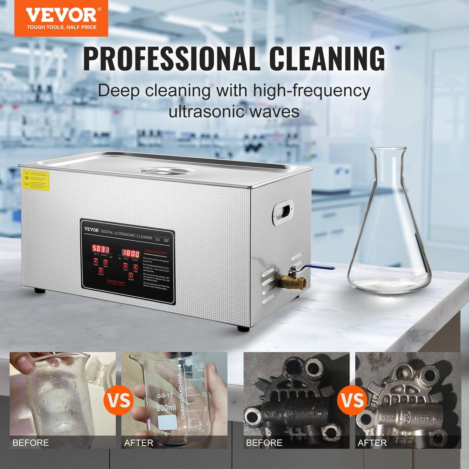 Jewellery Cleaners: VEVOR 22L Ultrasonic Cleaner with Timer Heating Machine Digital Sonic Cleaner