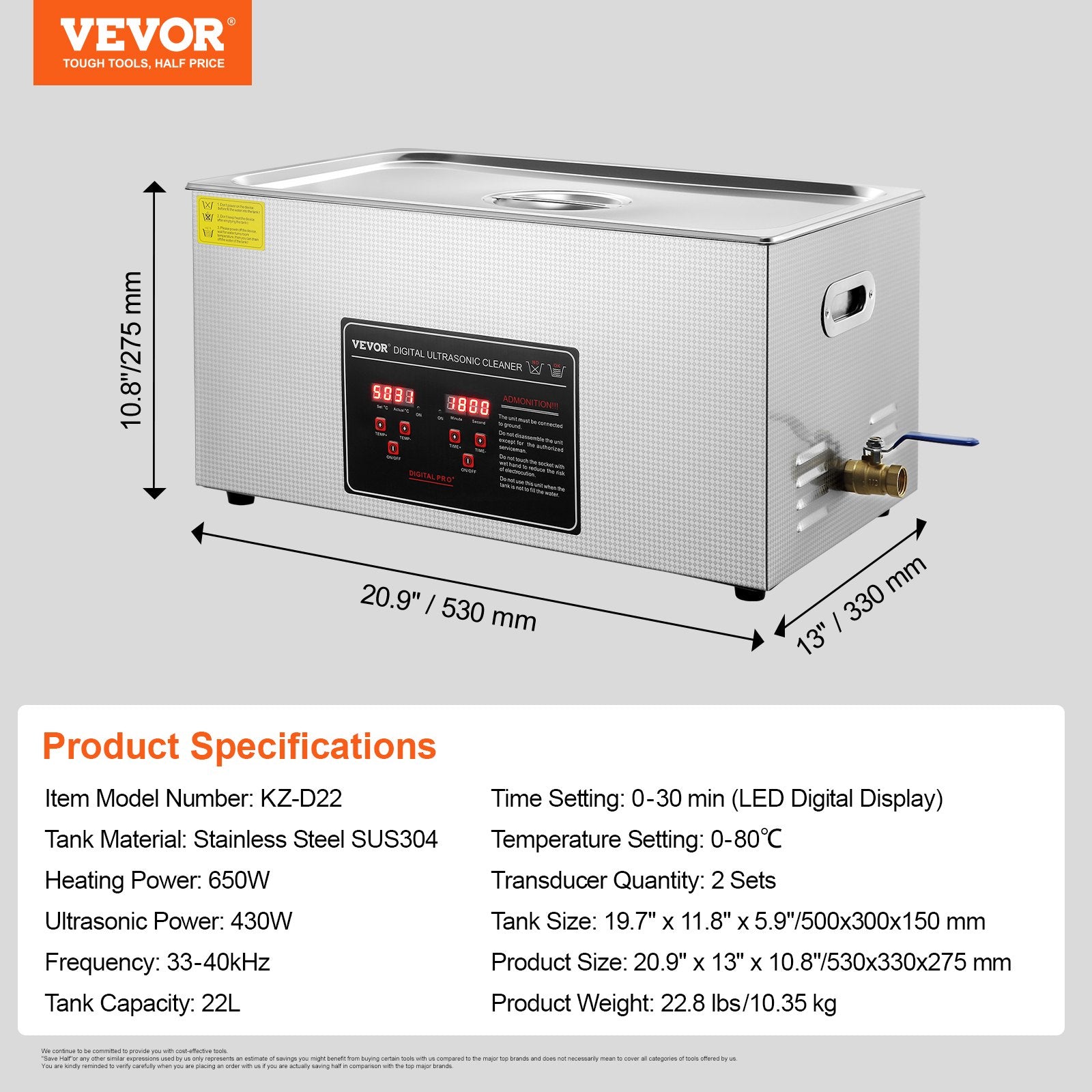 Jewellery Cleaners: VEVOR 22L Ultrasonic Cleaner with Timer Heating Machine Digital Sonic Cleaner