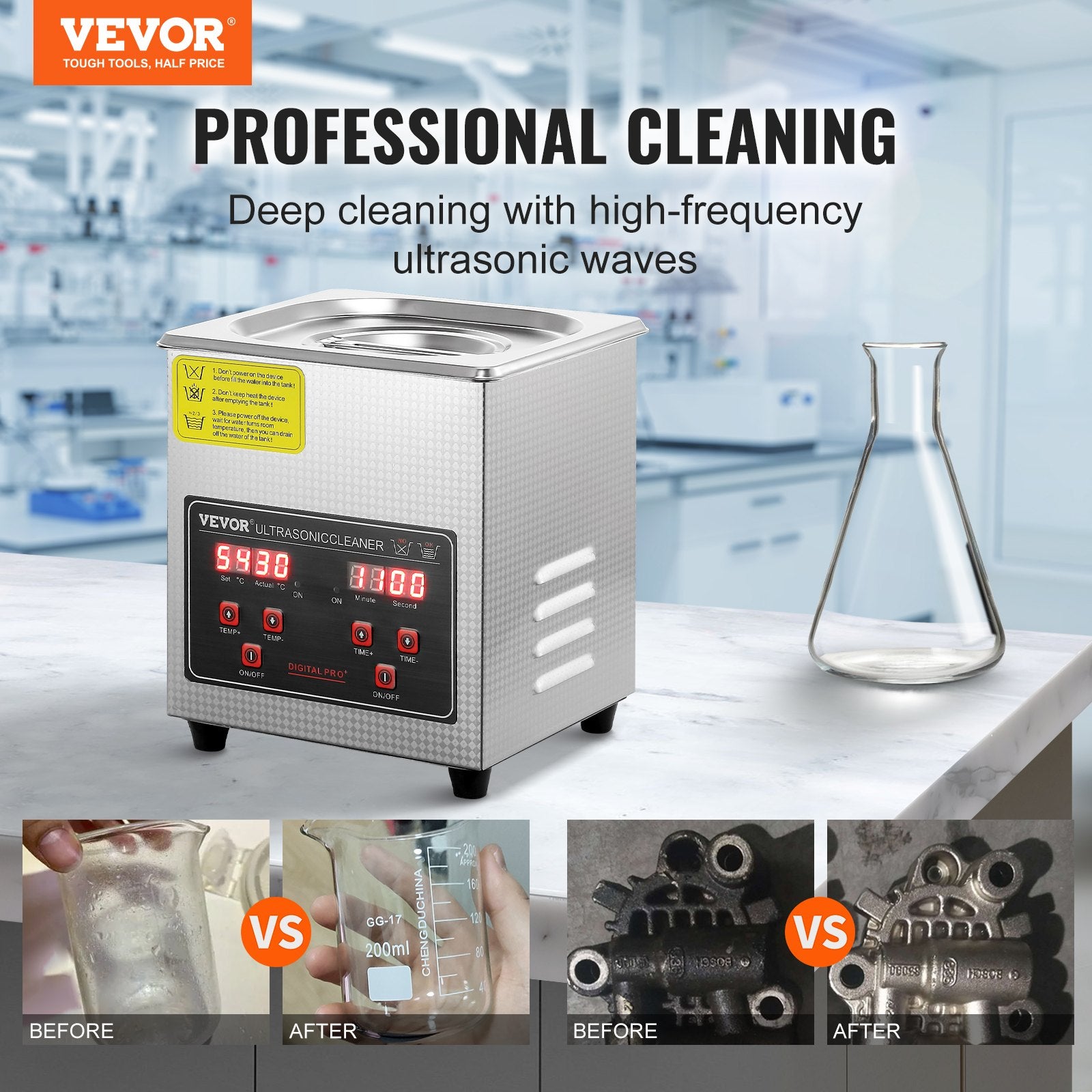 Ultrasonic Cleaner with Digital Timer & Heater, Professional Ultra Sonic Jewelry Cleaner, Stainless Steel Heated Cleaning Machine for Glasses Watch Rings Small Parts Circuit Board (2L)