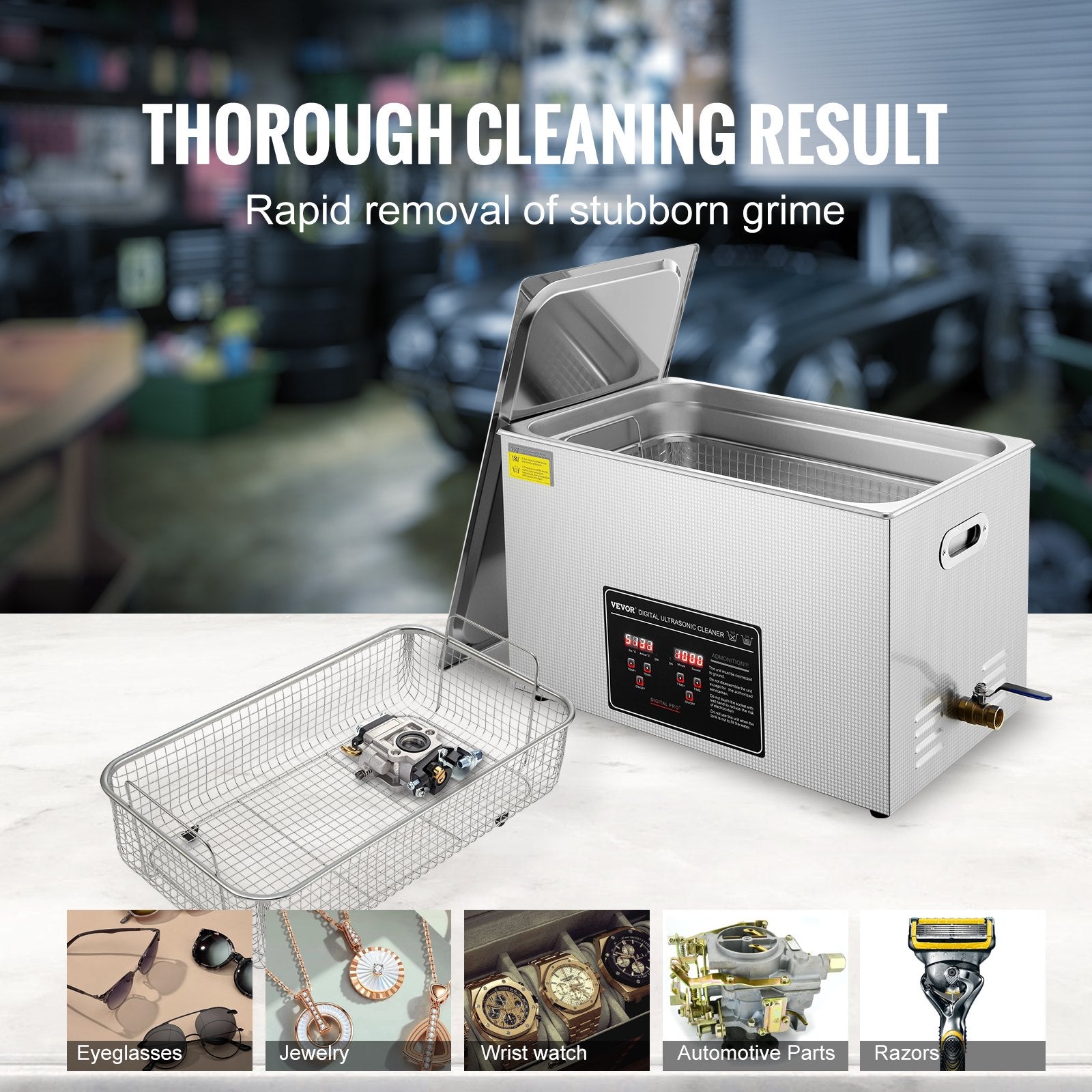 Ultrasonic Cleaner with Digital Timer & Heater, Professional Ultra Sonic Jewelry Cleaner, Stainless Steel Heated Cleaning Machine for Glasses Watch Rings Small Parts Circuit Board (30L)