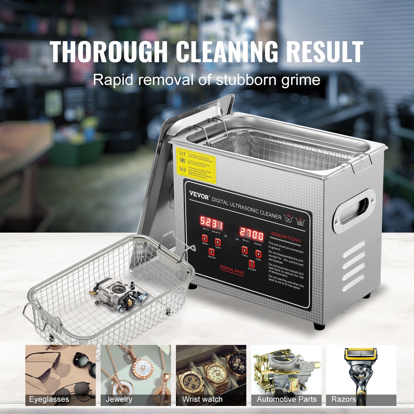 Ultrasonic Cleaner with Digital Timer & Heater, Professional Ultra Sonic Jewelry Cleaner, Stainless Steel Heated Cleaning Machine for Glasses Watch Rings Small Parts Circuit Board (3L)