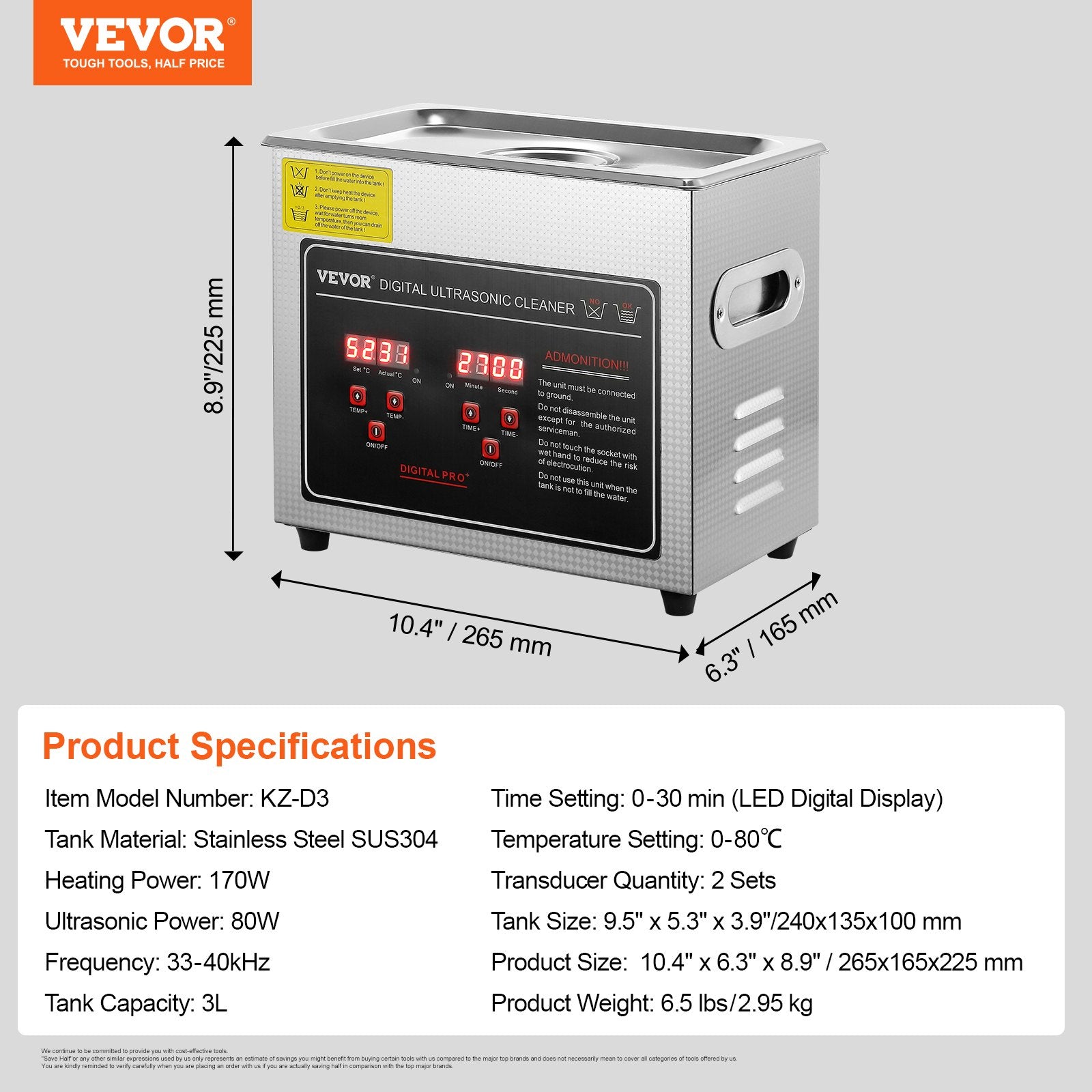 Ultrasonic Cleaner with Digital Timer & Heater, Professional Ultra Sonic Jewelry Cleaner, Stainless Steel Heated Cleaning Machine for Glasses Watch Rings Small Parts Circuit Board (3L)