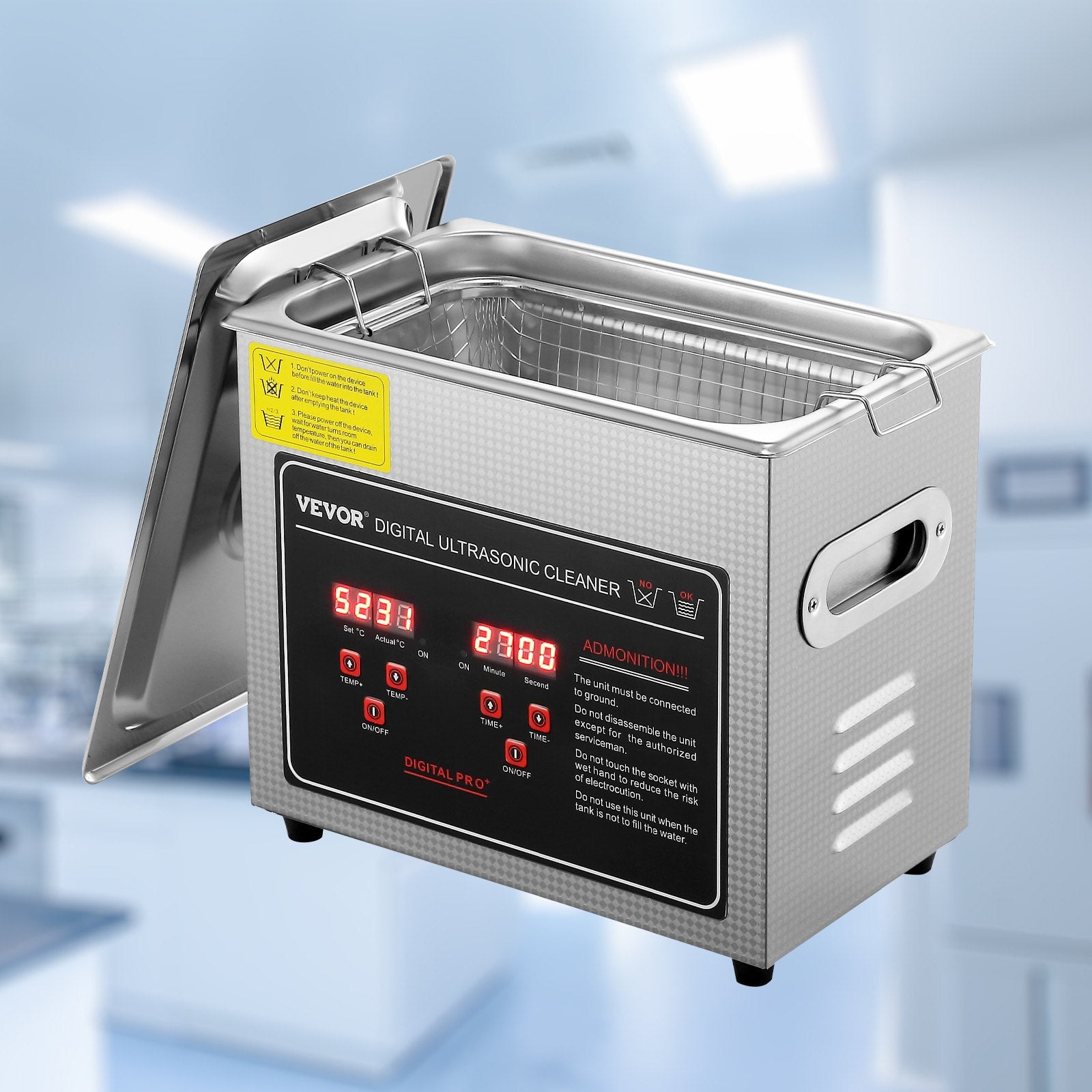 Ultrasonic Cleaner with Digital Timer & Heater, Professional Ultra Sonic Jewelry Cleaner, Stainless Steel Heated Cleaning Machine for Glasses Watch Rings Small Parts Circuit Board (3L)
