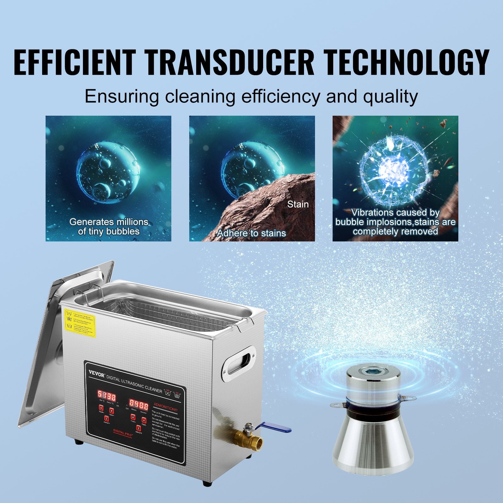 Gardening Tools: VEVOR Ultrasonic Cleaner with Digital Timer & Heater, Professional Ultra Sonic Jewelry Cleaner, Stainless Steel Heated Cleaning Machine for Glasses Watch Rings Small Parts Circuit Board (6L)