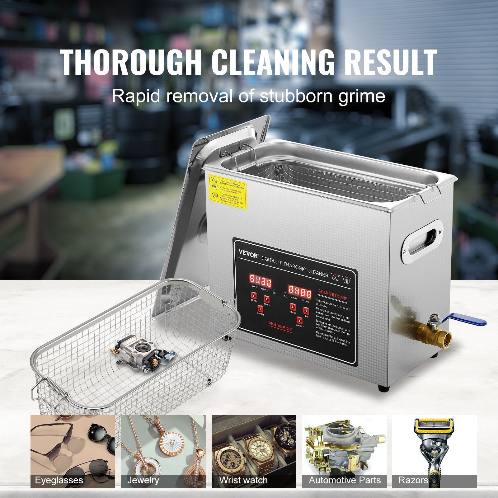 Gardening Tools: VEVOR Ultrasonic Cleaner with Digital Timer & Heater, Professional Ultra Sonic Jewelry Cleaner, Stainless Steel Heated Cleaning Machine for Glasses Watch Rings Small Parts Circuit Board (6L)