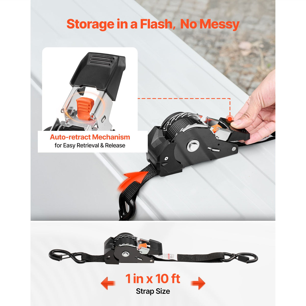 Retractable Ratchet Straps, 25.4 mm x 3 m, Tie Down Straps with S Hooks, 544 kg Break Strength, 4 Soft Loops, Tie Down Ratcheting for Moving, Trailers, Motorcycles, Kayaks, Car Roof, 4 Pack