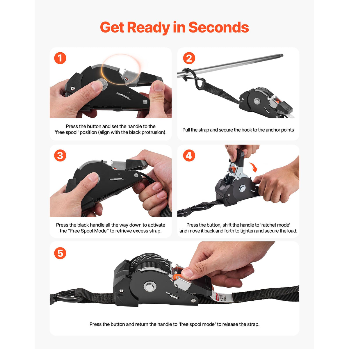 Retractable Ratchet Straps, 25.4 mm x 3 m, Tie Down Straps with S Hooks, 544 kg Break Strength, 4 Soft Loops, Tie Down Ratcheting for Moving, Trailers, Motorcycles, Kayaks, Car Roof, 4 Pack
