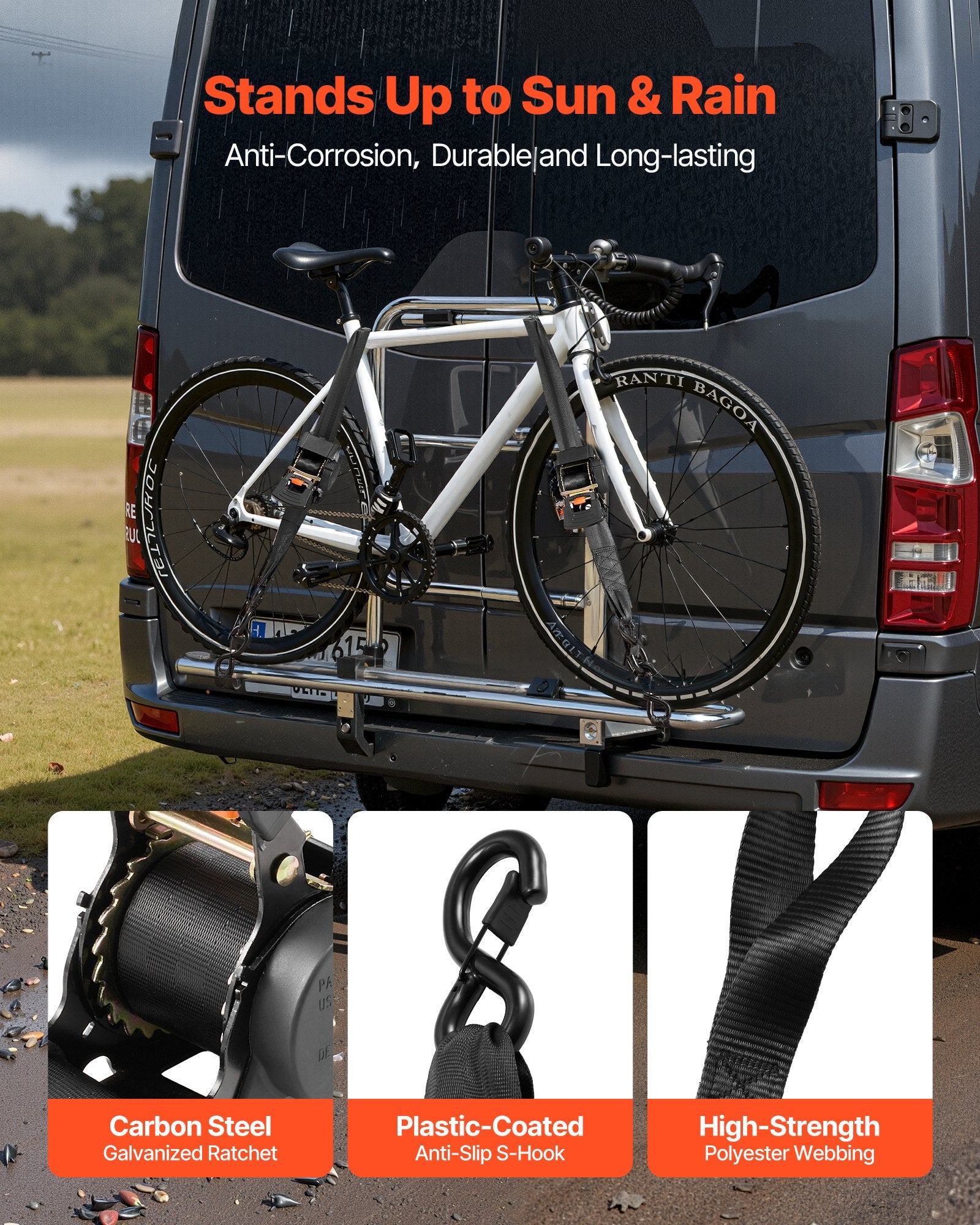 Test Kits: VEVOR Retractable Ratchet Straps, 50.8 mm x 3 m, Tie Down Straps with S Hooks, 1375 kg Break Strength, 2 Soft Loops, Tie Down Ratcheting for Moving, Trailers, Motorcycles, Kayaks, Car Roof, 2 Pack