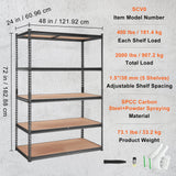 VEVOR Storage Shelving Unit, 5-Tier Adjustable, 907 kg Capacity, Heavy Duty Garage Shelves Metal Organizer Utility Rack, Black, 122L x 61W x 183H cm for Kitchen Pantry Basement Bathroom Laundry Closet