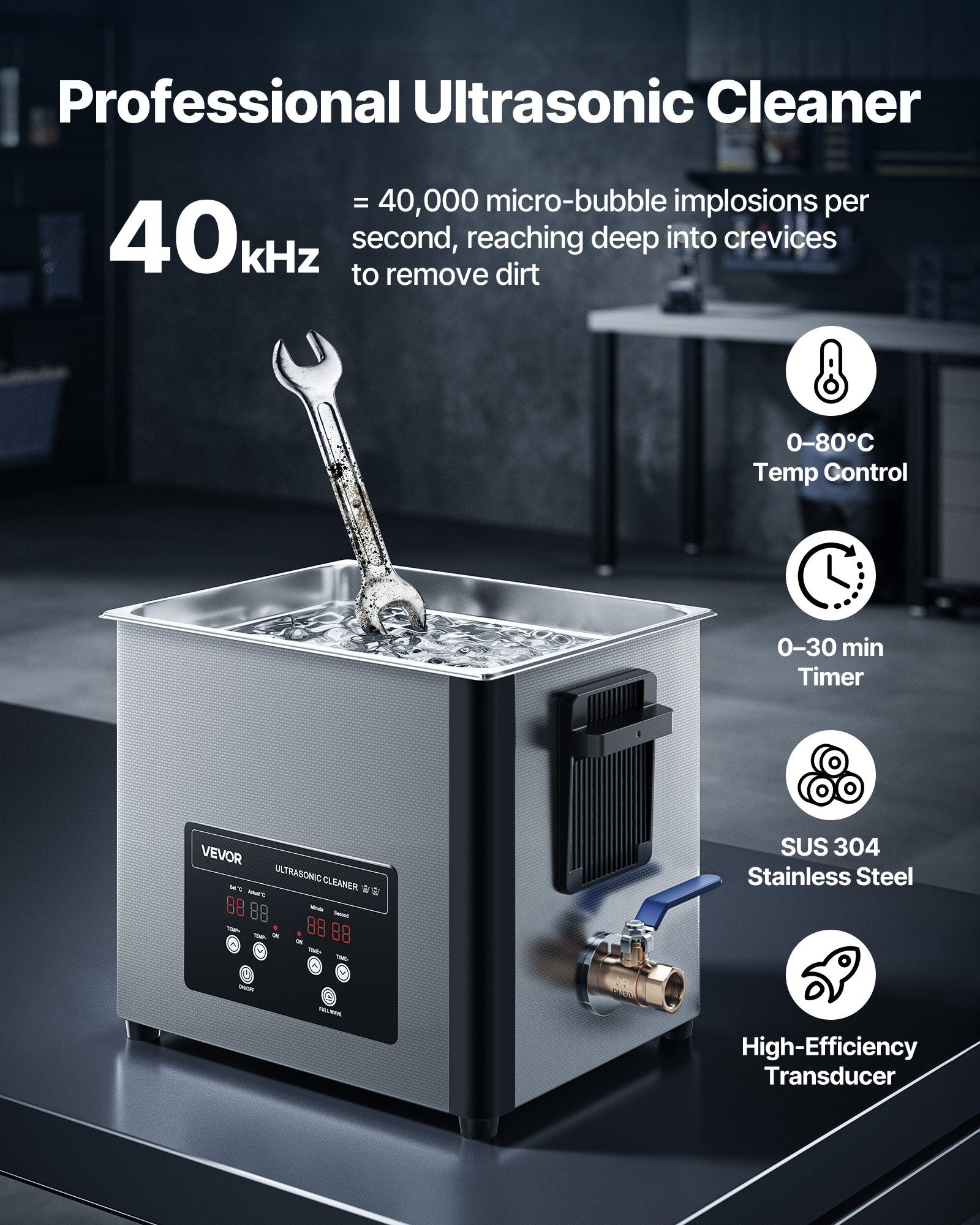 Jewellery Cleaners: VEVOR 10L Ultrasonic Cleaner, Professional Ultrasonic Cleaner Machine with Cleaning Basket & Digital Display, 180W Stainless Steel 40kHz Cleaning Machine for Watches, Razors, Jewelry, Coins, and More