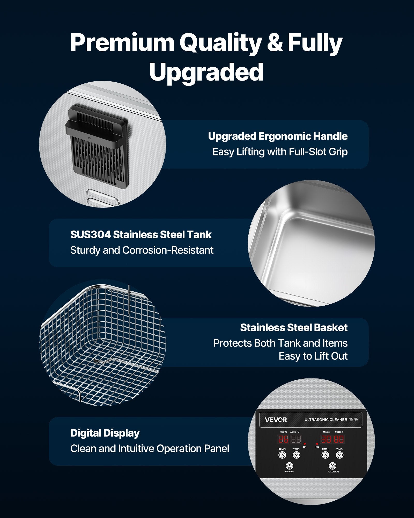 Jewellery Cleaners: VEVOR 10L Ultrasonic Cleaner, Professional Ultrasonic Cleaner Machine with Cleaning Basket & Digital Display, 180W Stainless Steel 40kHz Cleaning Machine for Watches, Razors, Jewelry, Coins, and More