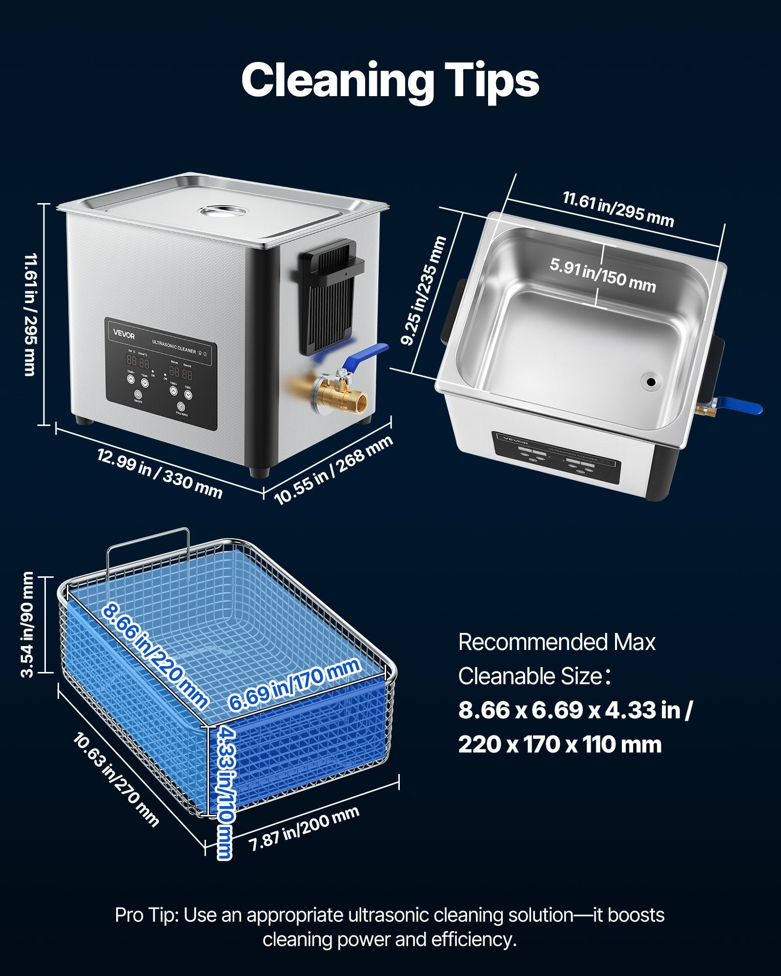 Jewellery Cleaners: VEVOR 10L Ultrasonic Cleaner, Professional Ultrasonic Cleaner Machine with Cleaning Basket & Digital Display, 180W Stainless Steel 40kHz Cleaning Machine for Watches, Razors, Jewelry, Coins, and More