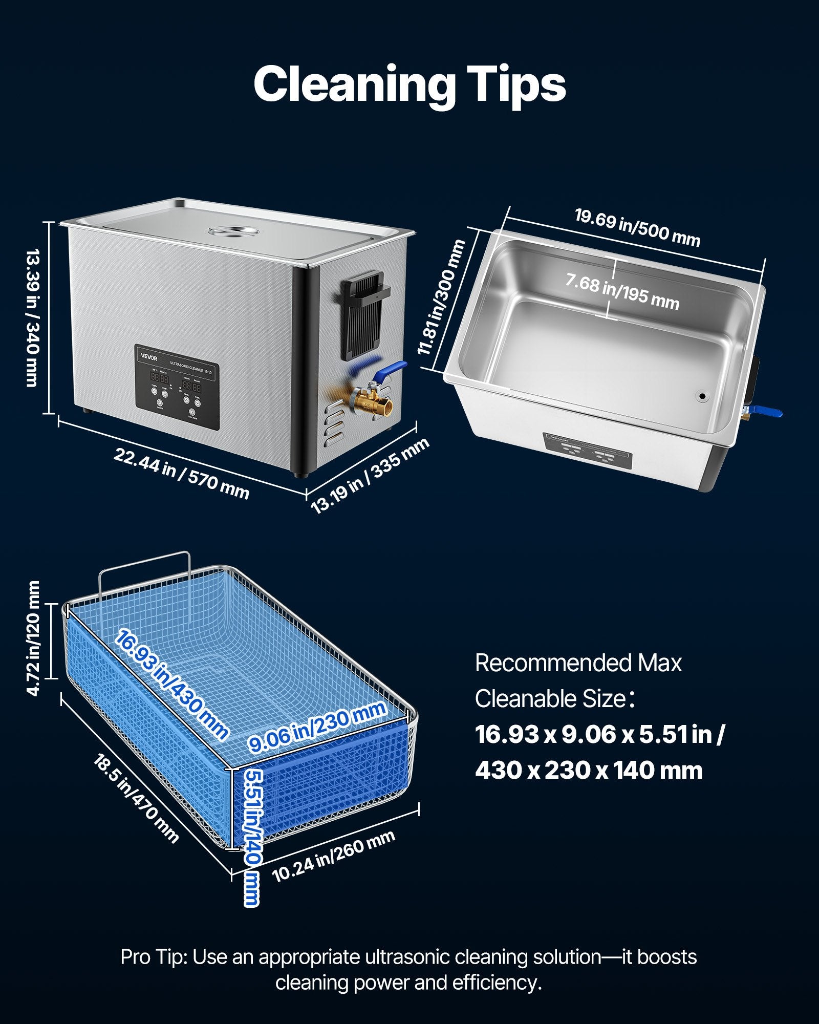 Jewellery Cleaners: VEVOR 30L Ultrasonic Cleaner, Professional Ultrasonic Cleaner Machine with Cleaning Basket & Digital Display, 480W Stainless Steel 40kHz Industrial Cleaning Machine for Parts, Carburetors, Instruments