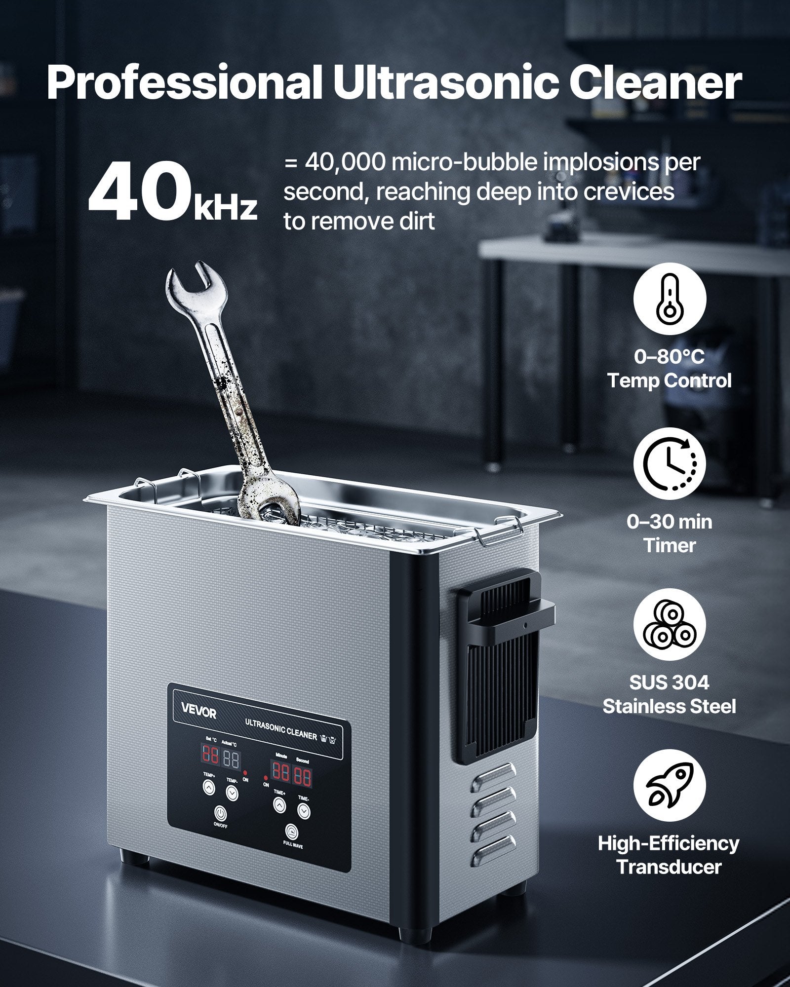 Jewellery Cleaners: VEVOR 6L Ultrasonic Cleaner, Professional Ultrasonic Cleaner Machine with Cleaning Basket & Digital Display, 120W Stainless Steel 40kHz Cleaning Machine for Watches, Razors, Jewelry, Coins and More