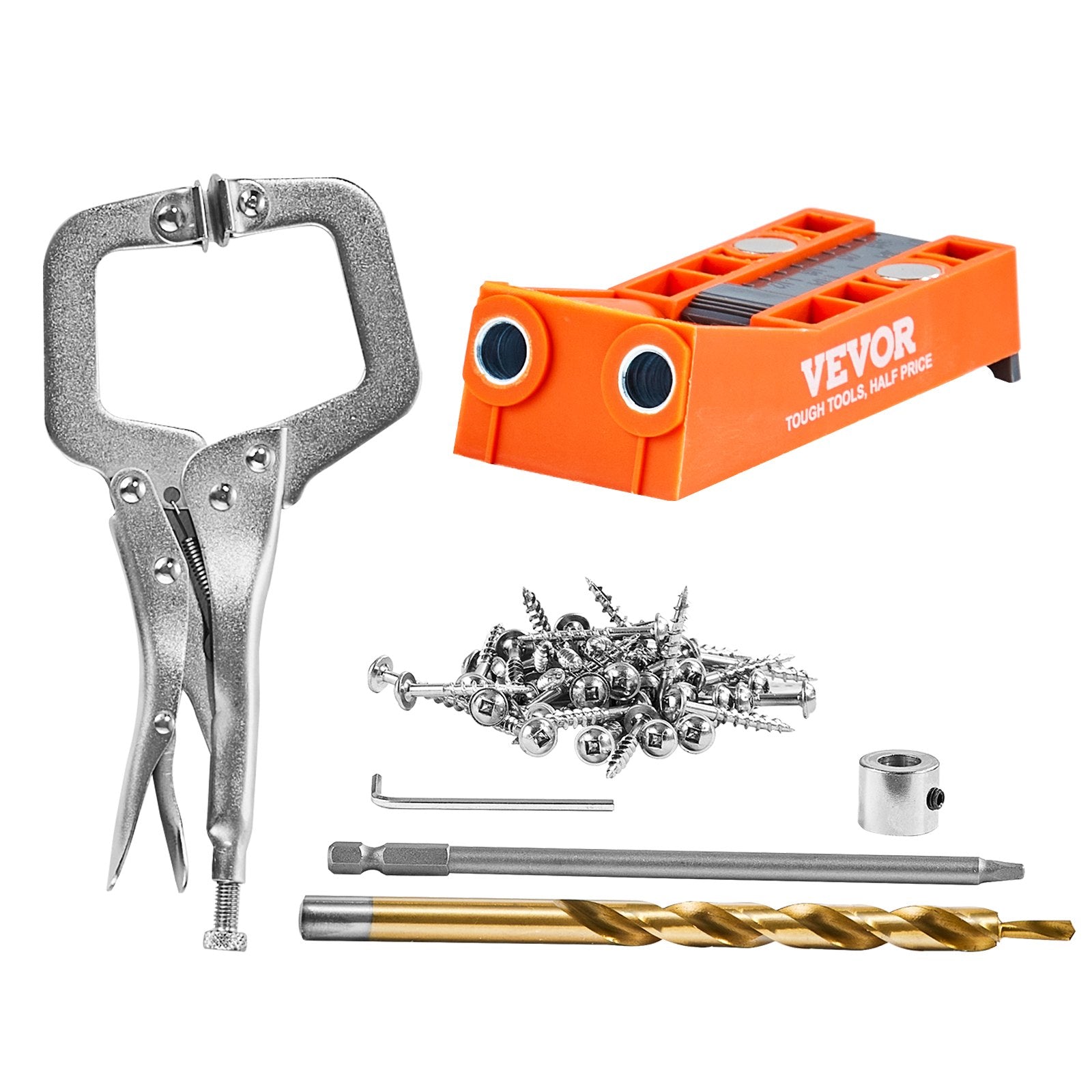 Power & Electrical Supplies: VEVOR Pocket Hole Jig, 56 Pcs Mini Jig Pocket Hole System with C-clamp, Step Drill, Wrench, Drill Stop Ring, Square Drive Bit, and Screws, for DIY Carpentry Projects