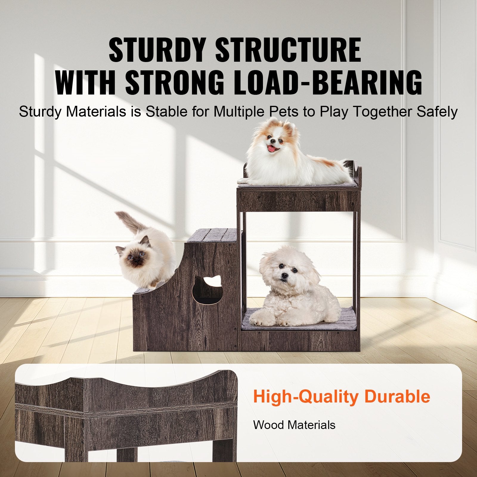 Cat Furniture: VEVOR Pet Bunk Bed with Stairs Dog/Cat Window Perch with Storage Indoor Gray