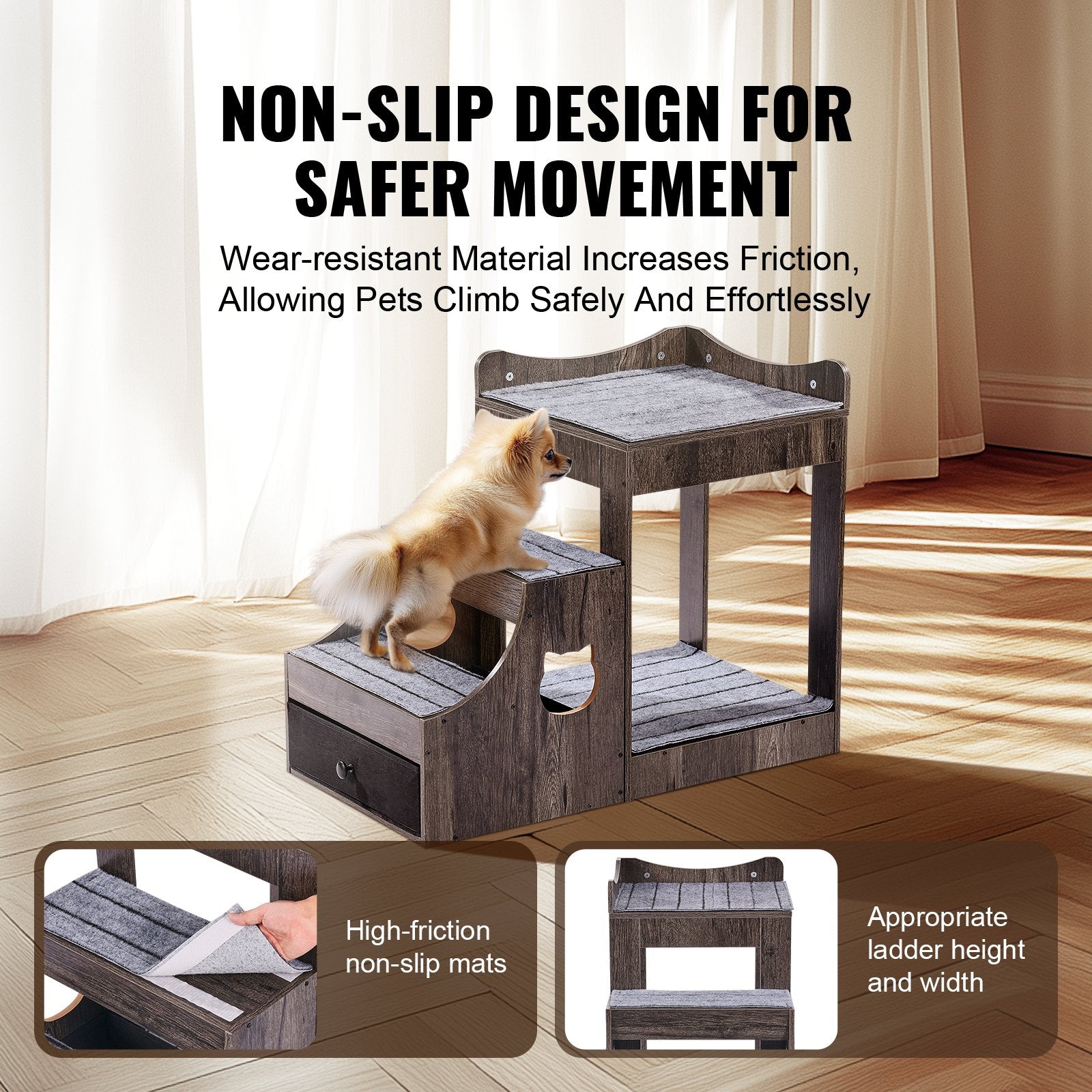 Cat Furniture: VEVOR Pet Bunk Bed with Stairs Dog/Cat Window Perch with Storage Indoor Gray