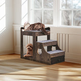 Cat Furniture: VEVOR Pet Bunk Bed with Stairs Dog/Cat Window Perch with Storage Indoor Gray