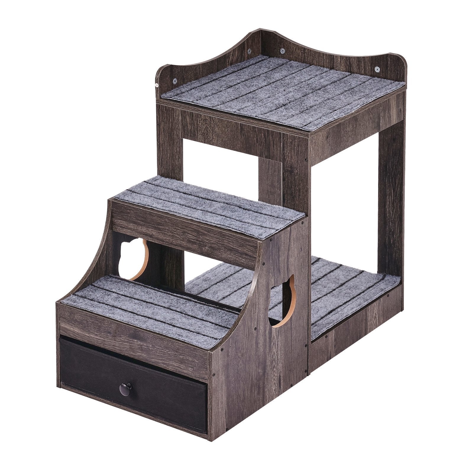 Cat Furniture: VEVOR Pet Bunk Bed with Stairs Dog/Cat Window Perch with Storage Indoor Gray