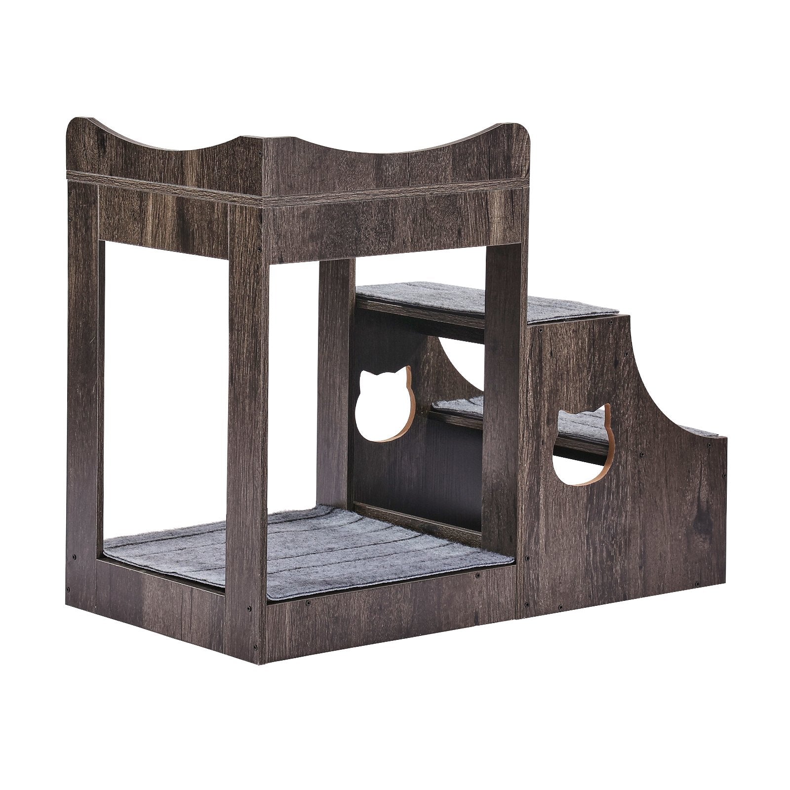 Cat Furniture: VEVOR Pet Bunk Bed with Stairs Dog/Cat Window Perch with Storage Indoor Gray