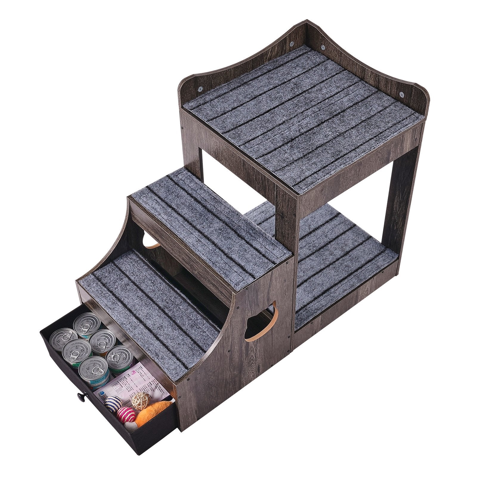 Cat Furniture: VEVOR Pet Bunk Bed with Stairs Dog/Cat Window Perch with Storage Indoor Gray