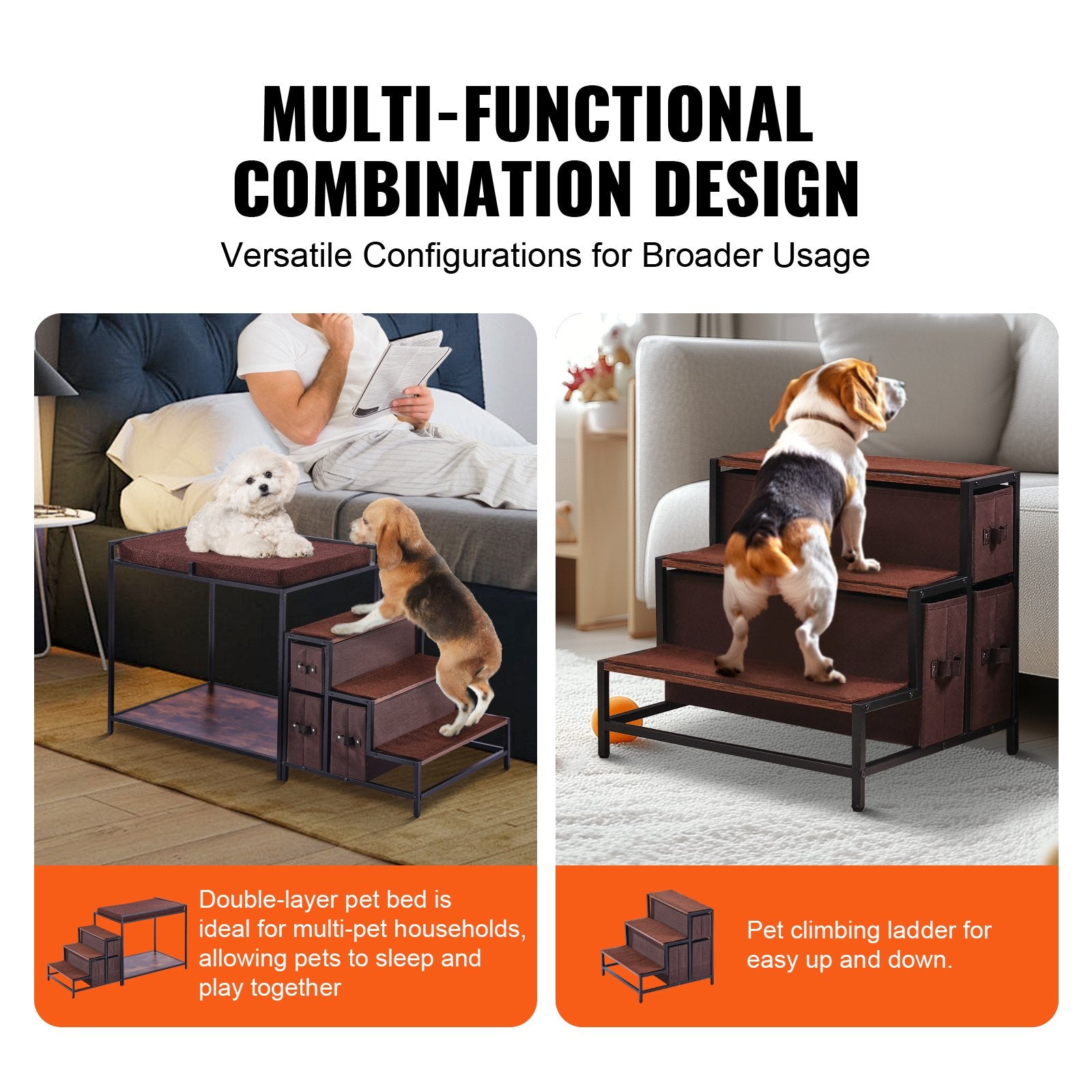 Dog Beds: VEVOR Pet Bunk Bed Dog/Cat Window Perch with Stairs Storage Medium Size