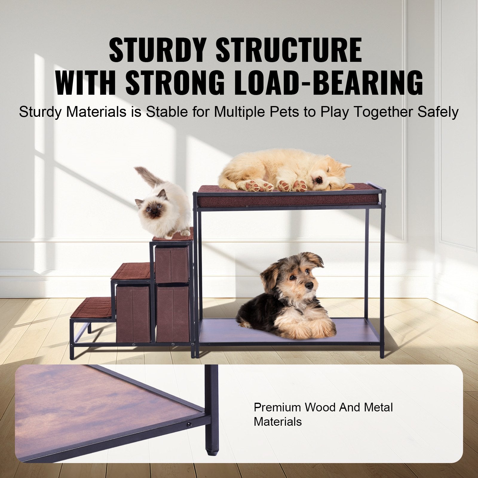 Dog Beds: VEVOR Pet Bunk Bed Dog/Cat Window Perch with Stairs Storage Medium Size