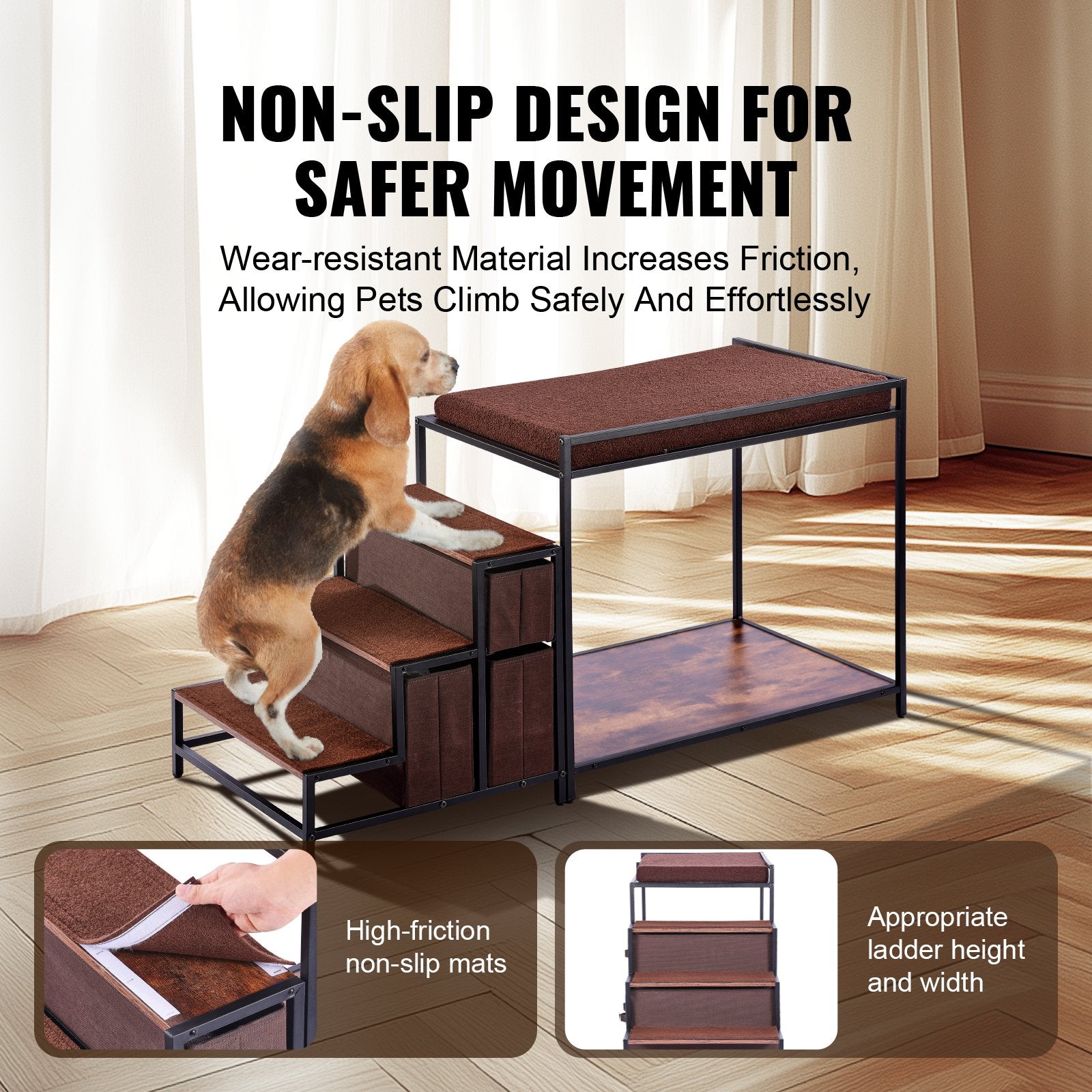 Dog Beds: VEVOR Pet Bunk Bed Dog/Cat Window Perch with Stairs Storage Medium Size